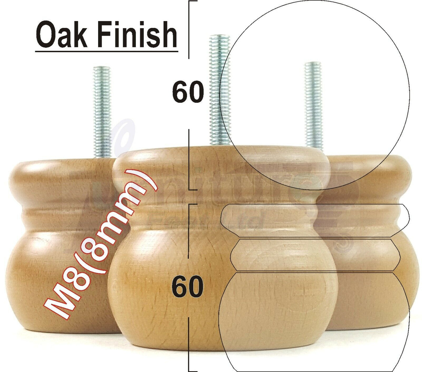 4 Wood Bun Feet Replacement Turned Furniture Legs 60mm High Multiple Colours 2 Inches Tall Chairs Stools Sofa Beds Cabinets M8