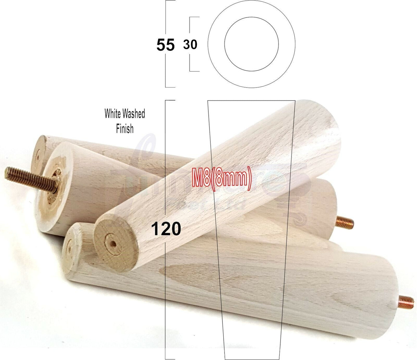 4 Wood Replacement Furniture Chair Legs M8 Footstool Settee Sofa Feet 120mm High