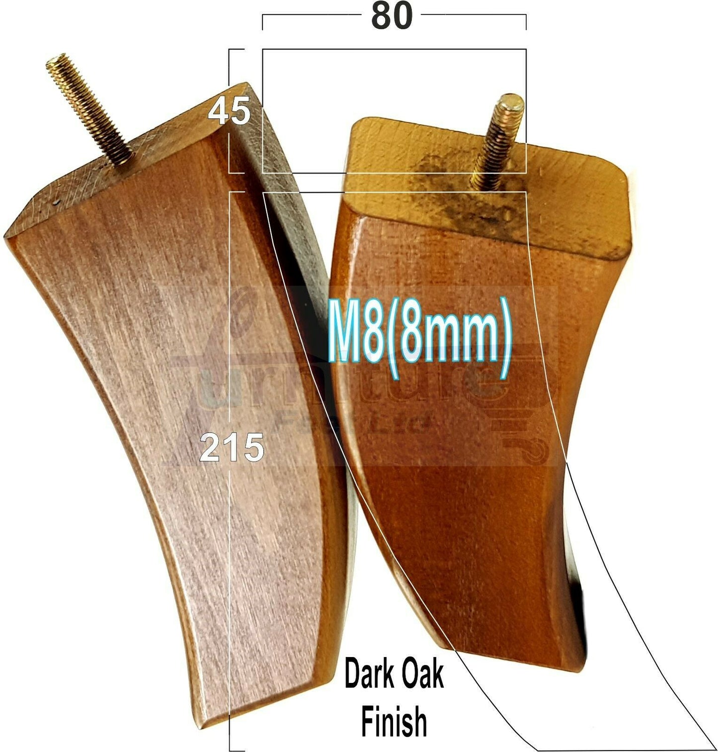 SET OF 4 WOODEN FURNITURE FEET 215mm HIGH REPLACEMENT SOFA LEGS 8mm Thread