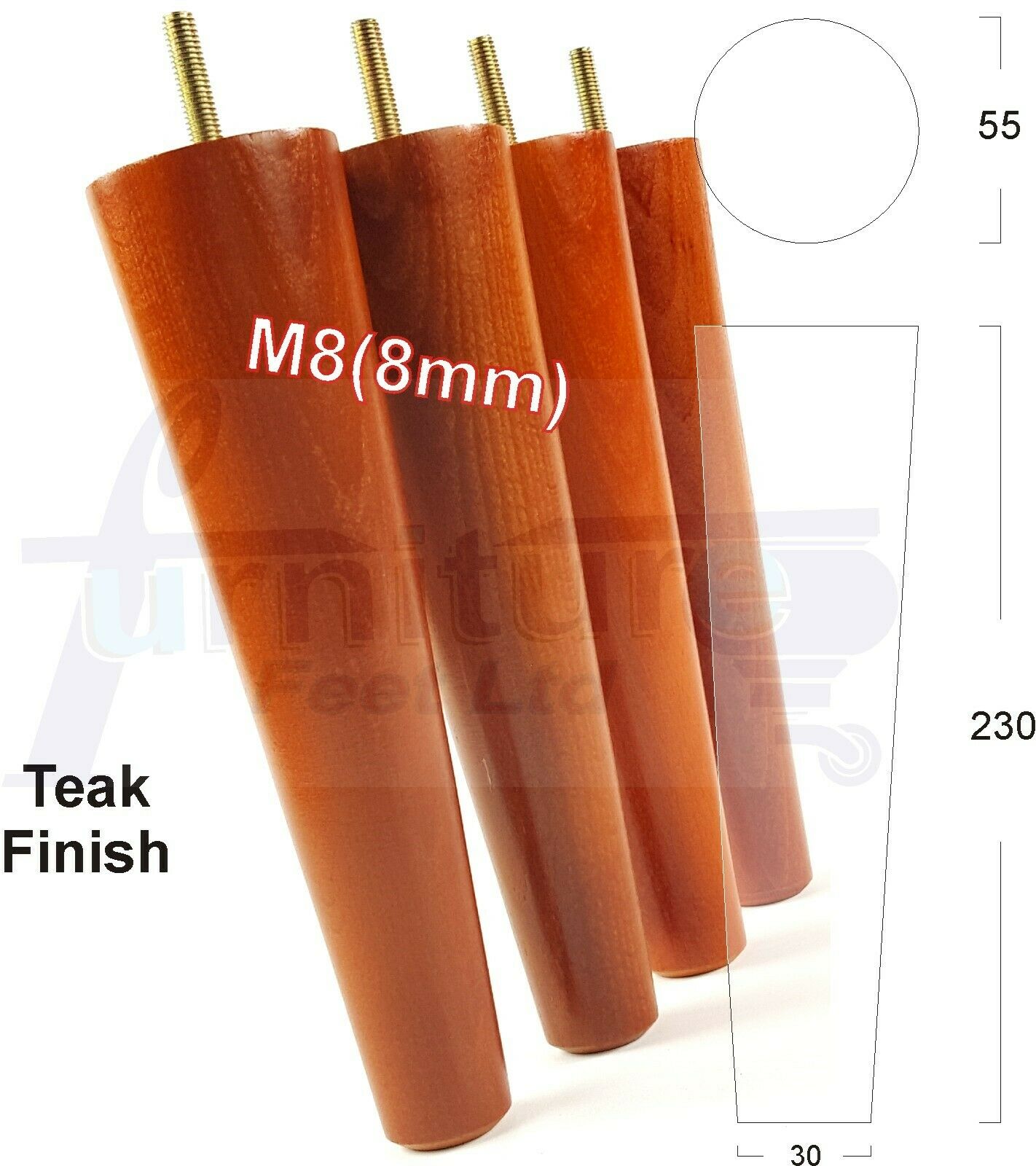 4 Solid Retro Wood Replacement Furniture Chair Legs M8 Settee Sofa Feet 230mm High