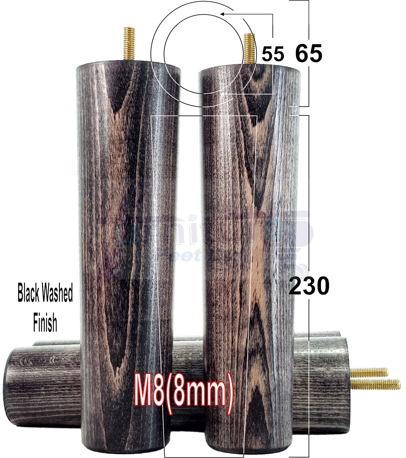 4 Solid Wood Turned Furniture Legs Replacement Bun Feet 230mm High Chairs Stools Sofa Bed Legs Settee & Cabinets M8 Multiple Colours