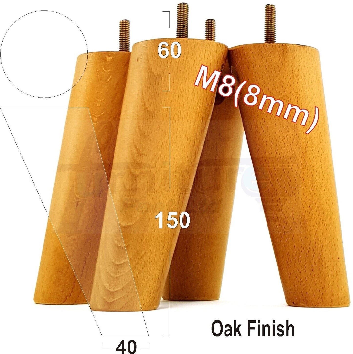 4 Solid Wood Turned Furniture Feet Replacement Mid Centry Angled Retro Legs 150mm High M8 Sofa Chairs Stools Cabinets Beds