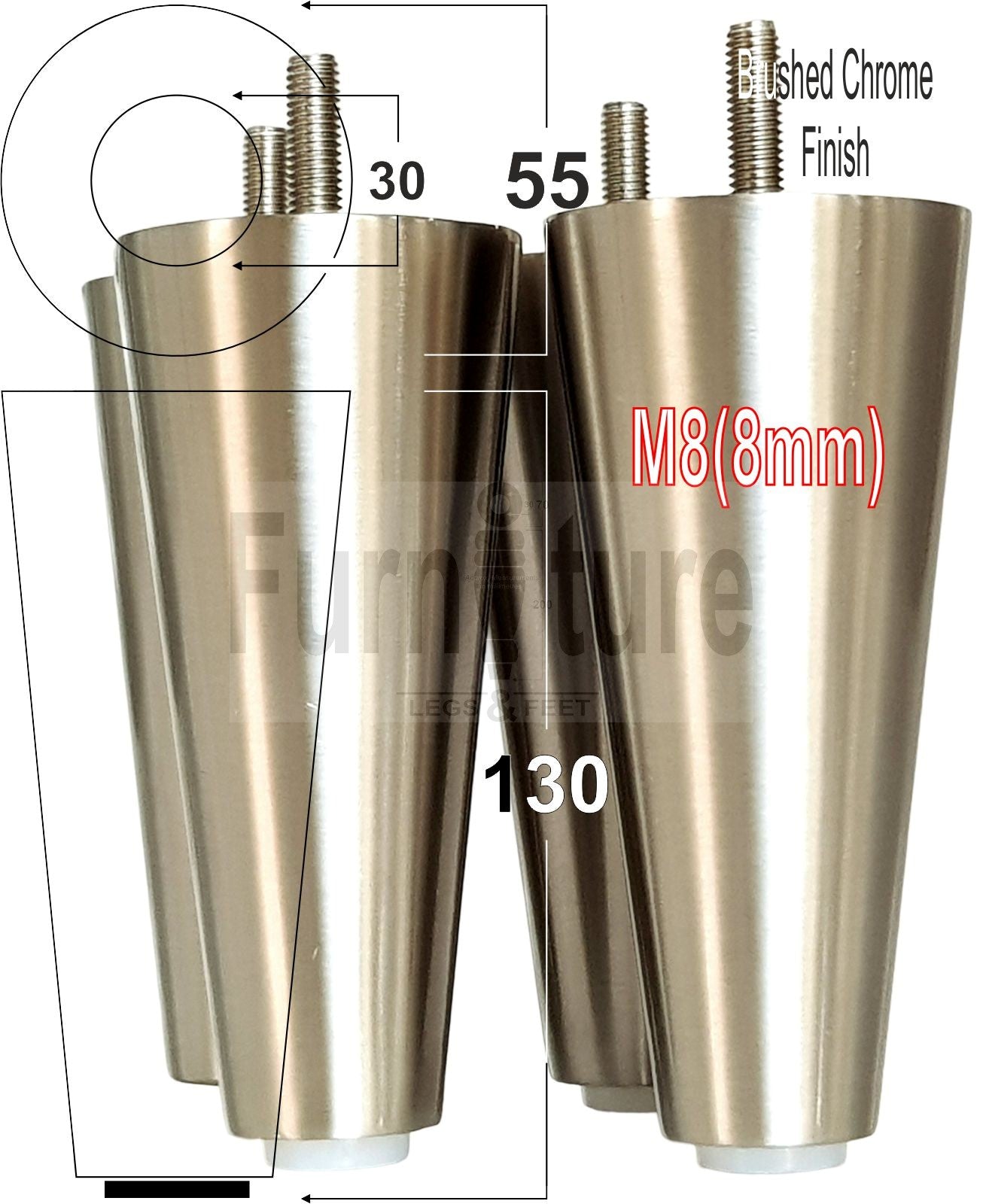 4x Metal Furniture Settee Legs Cabinet Sofa Feet 180mm High Chair Beds M8