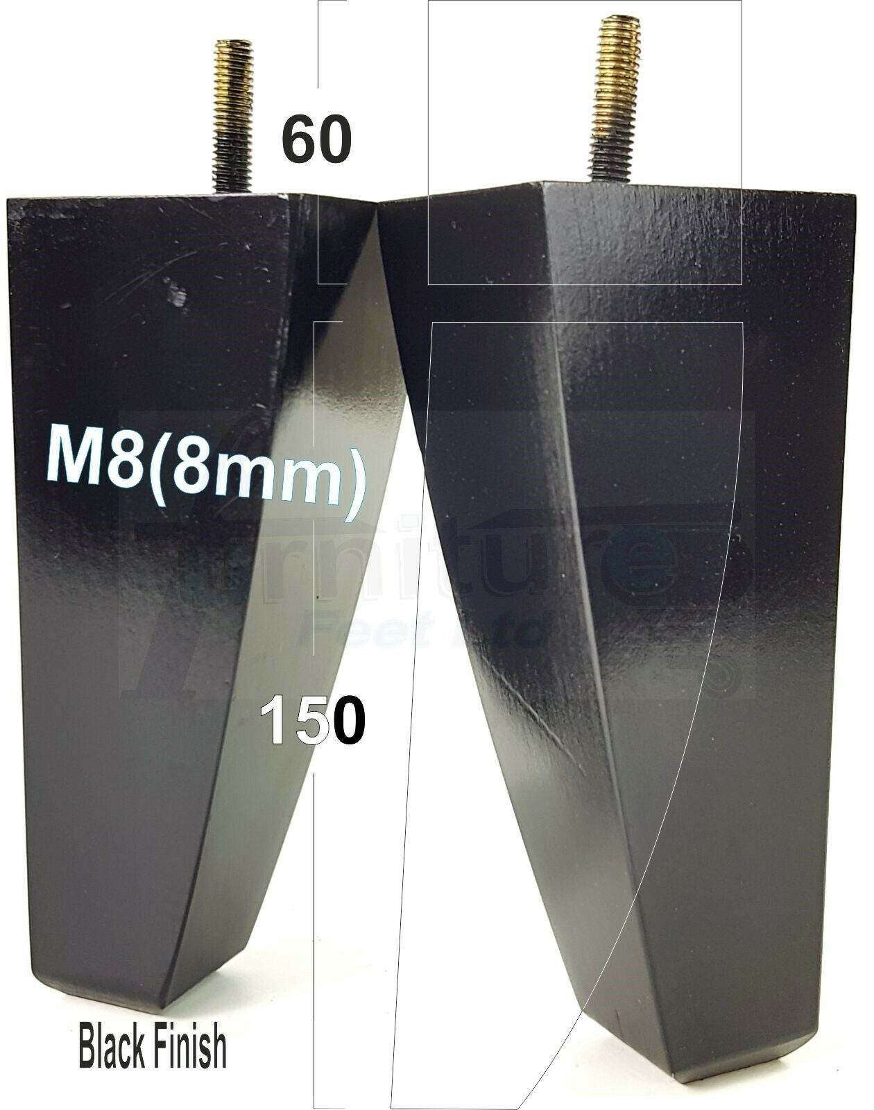 4x Tapered Square Furniture Legs Sofa Feet M8 for Chairs, Settees 150mm High
