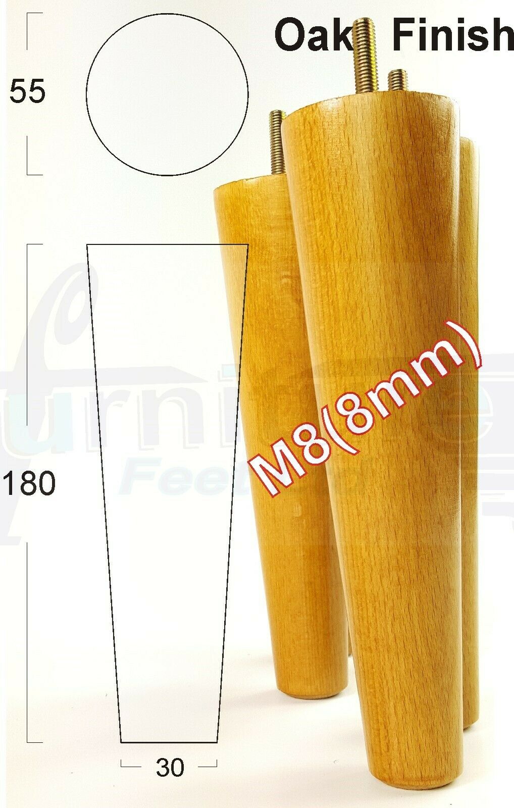 4 Retro Wood Replacement Furniture Chair Legs M8 Footstool Settee Sofa Feet 180mm High