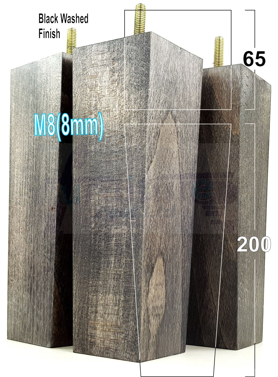 4 Solid Wood Furniture Feet Square Replacement Block Tapered Legs 200mm High M8 Sofa Chairs Stools Cabinets Beds