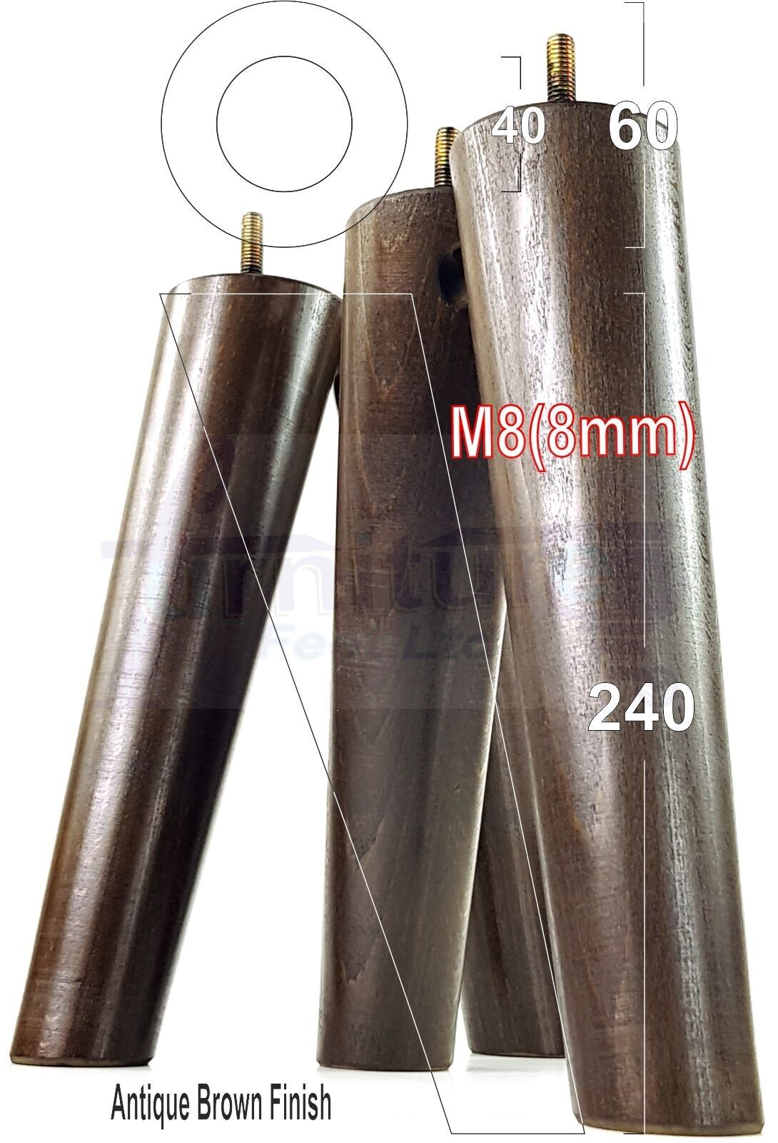 4x Wood Replacement Angled Furniture Chair Legs M8 Settee Sofa Feet 240mm High