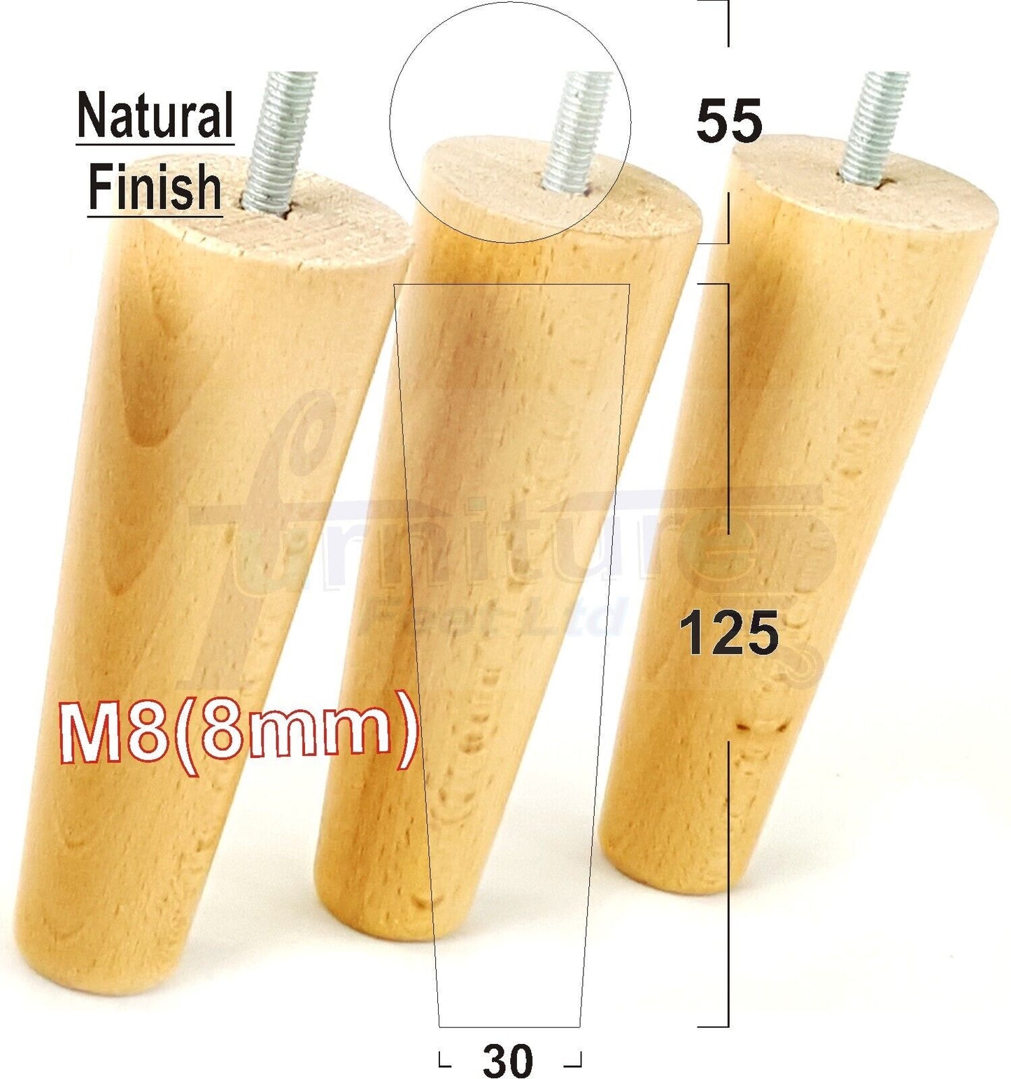 4 Solid Retro Wood Replacement Turned Furniture Chair Legs M8 Settee Sofa Feet 125mm High