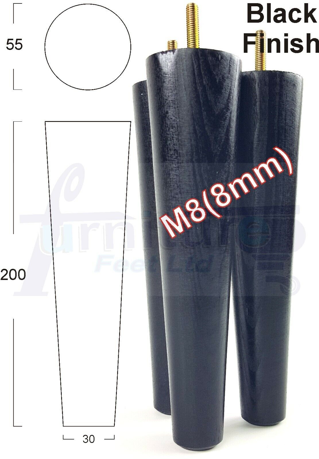 4 Retro Turned Wood Replacement Furniture Chair Legs M8 Footstool Settee Sofa Feet 200mm High