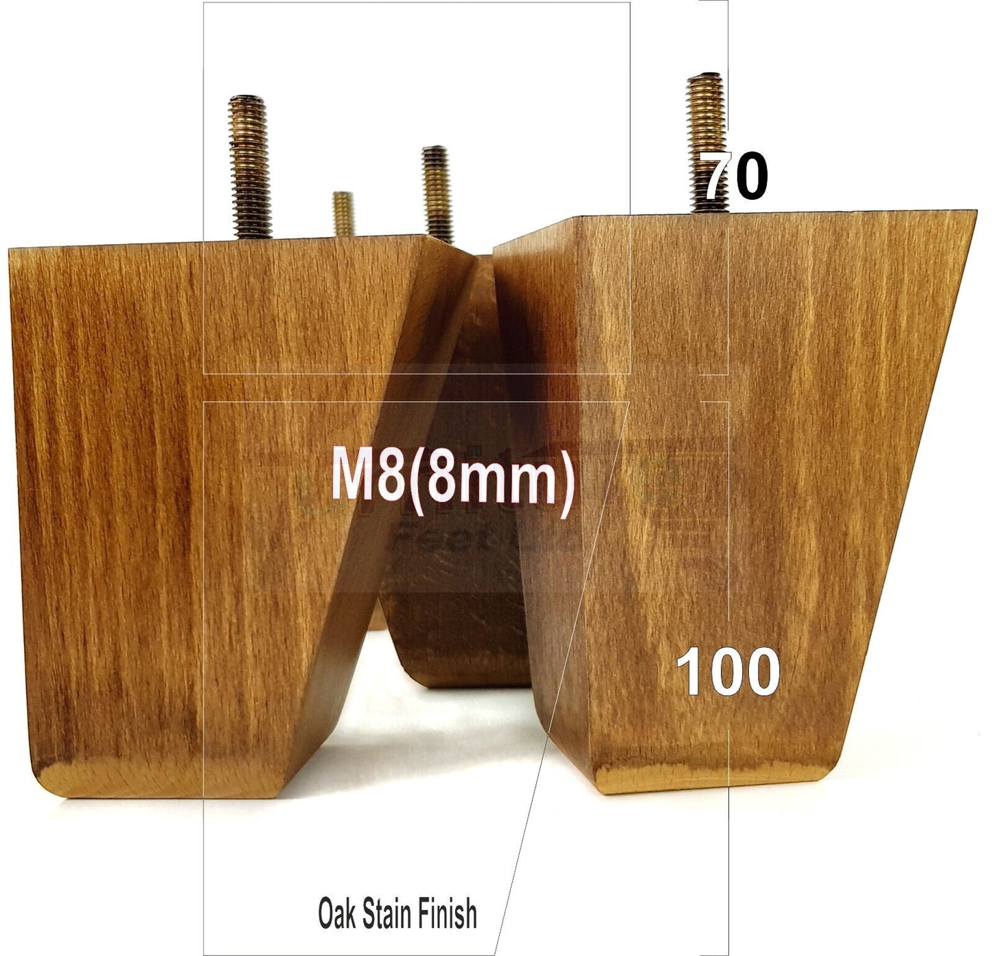 4x Angled Block Wood Sofa Legs 100mm High Replacement Furniture Feet Chairs Cabinets M8(8mm)