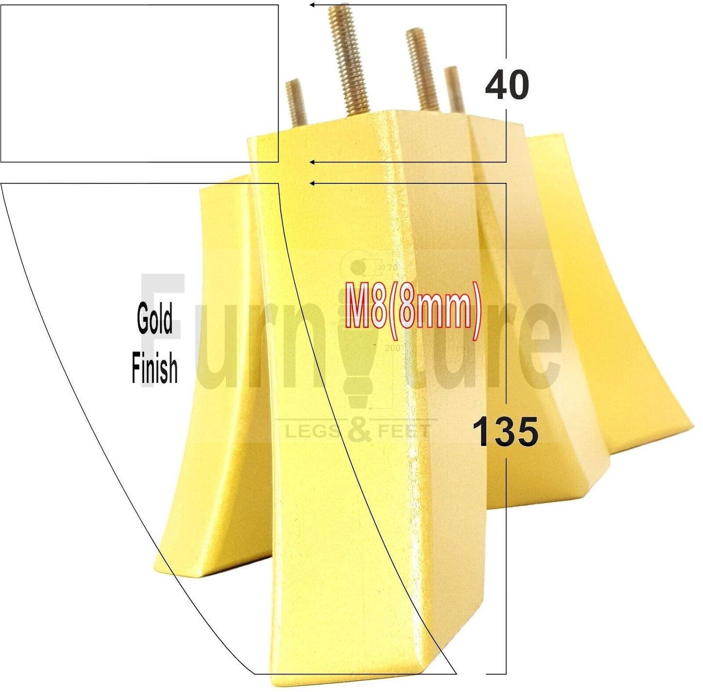 SET OF 4 WOODEN FURNITURE FEET 135mm HIGH REPLACEMENT SOFA LEGS 8mm Thread
