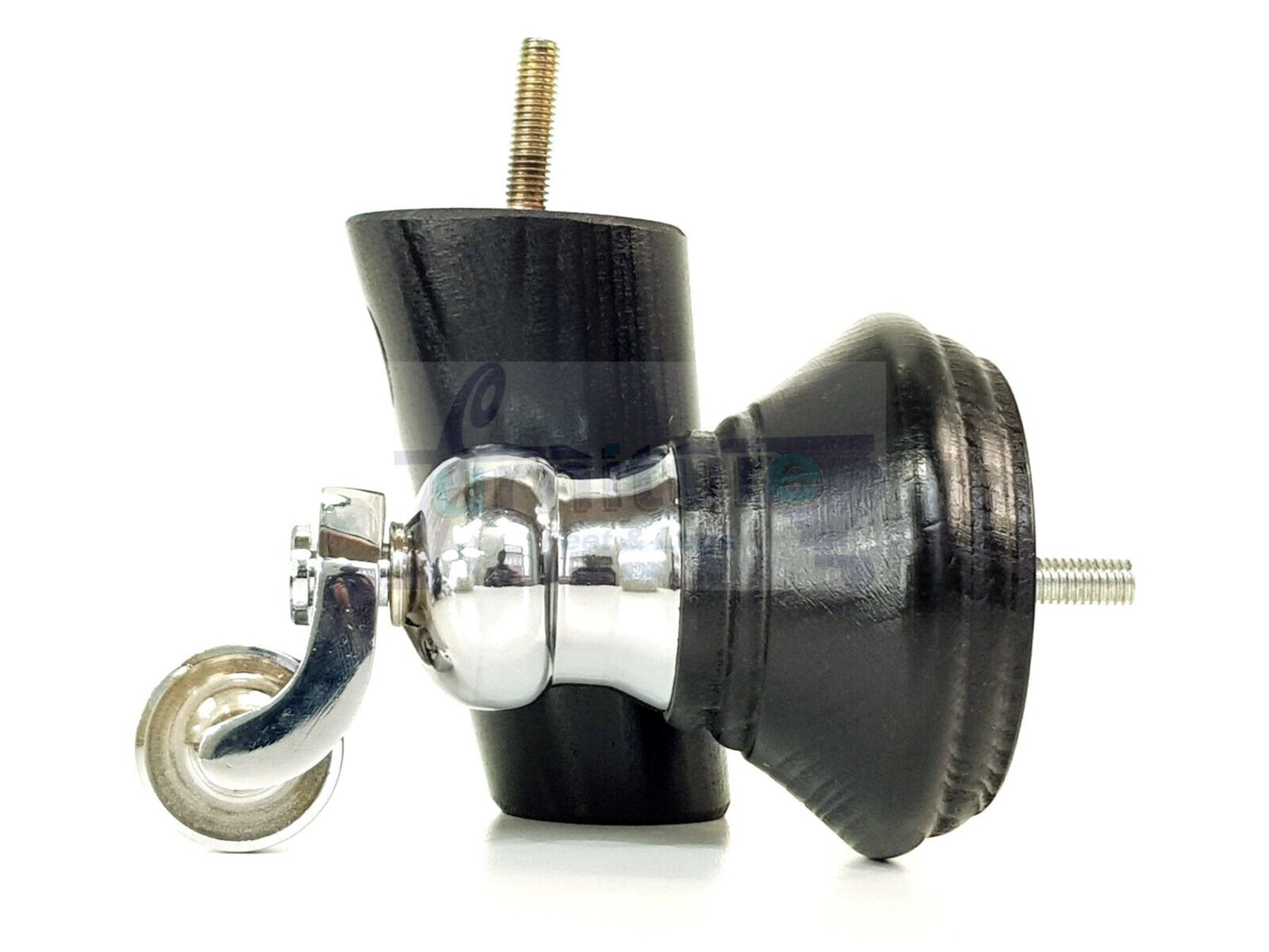 2 Black Wood Furniture Sofa Legs With Castor 125mm & 2 Angled Back Feet Chair Settee 100mm High M8