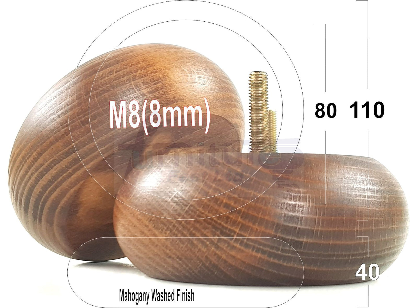 Set Of 4 Turned Wood Furniture Legs Chair Sofa Bed Replacement Bun Feet 40mm High