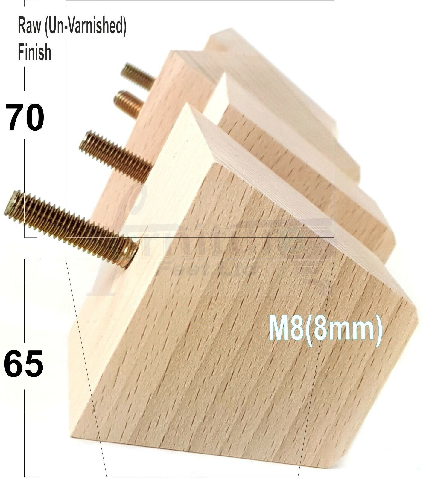 Set Of 4 Solid Wood Square Block Furniture Feet Replacement Legs 65mm High M8(8mm)