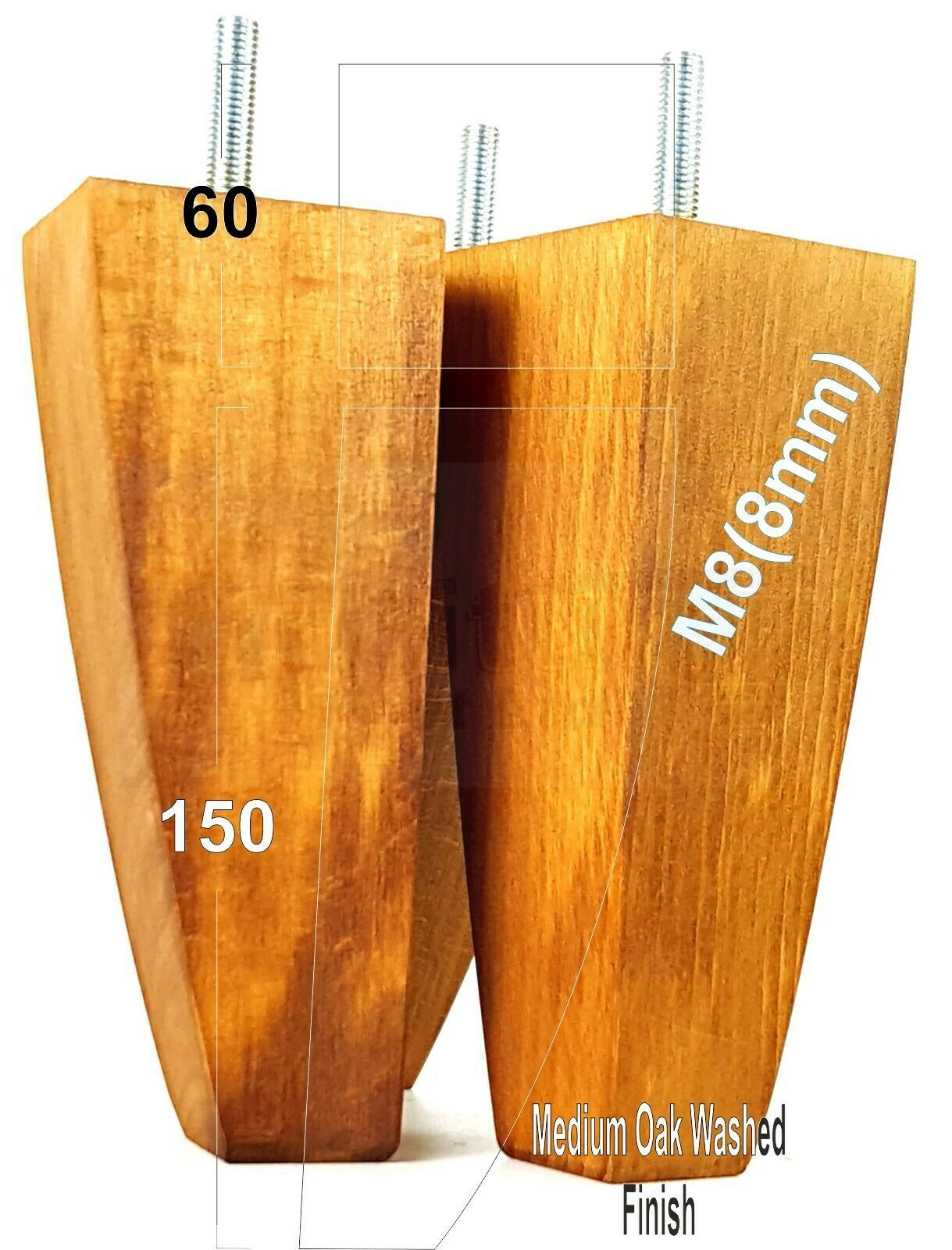 4x Tapered Square Furniture Legs Sofa Feet M8 for Chairs, Settees 150mm High