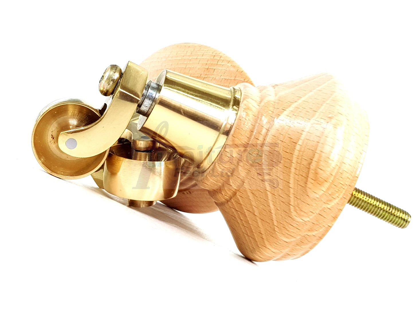 4x Natural Wooden Furniture Sofa Legs M8 With Brass Castors Replacment Chair Settee Feet 115mm - 125mm High