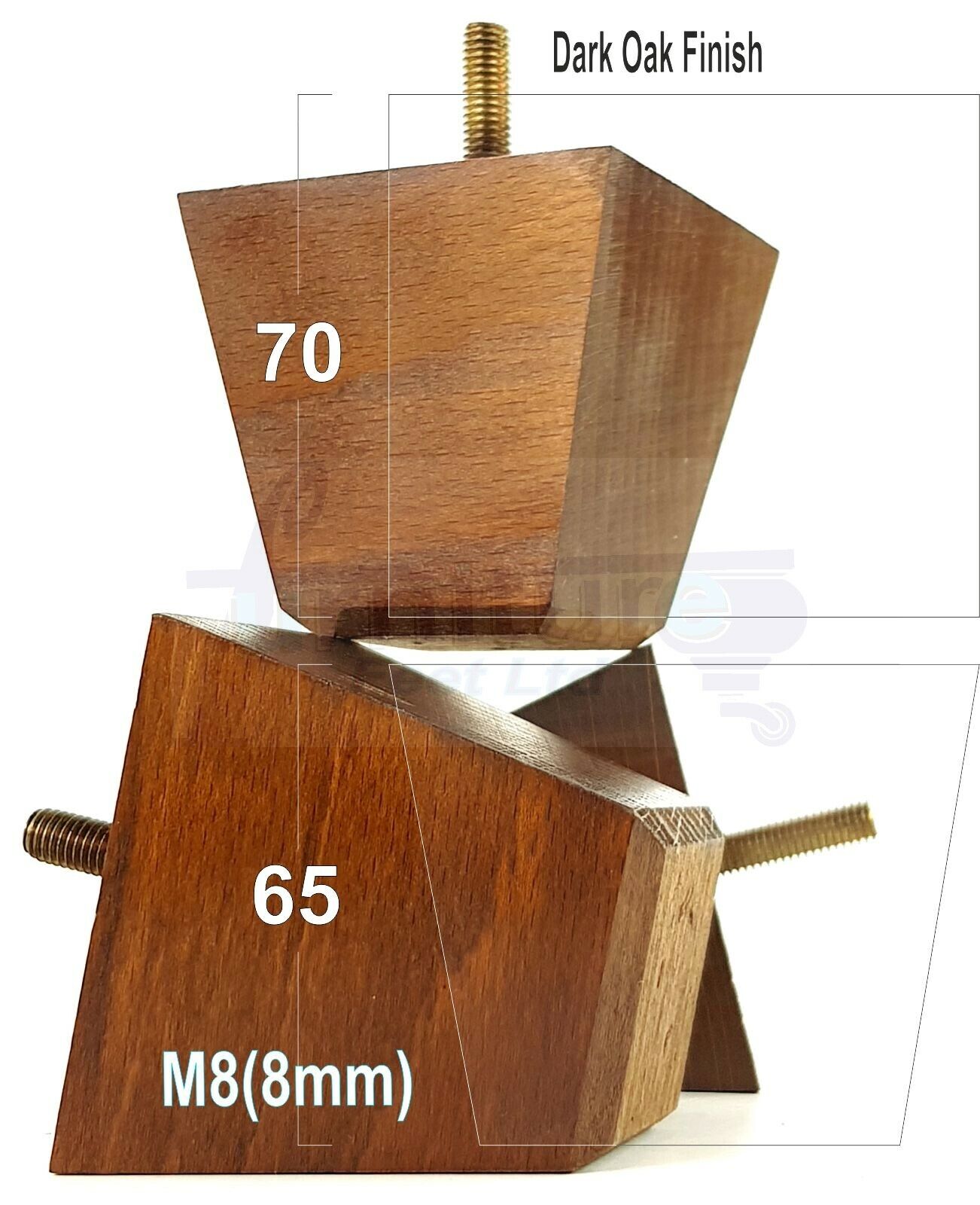 Set Of 4 Solid Wood Square Block Furniture Feet Replacement Legs 65mm High M8(8mm)