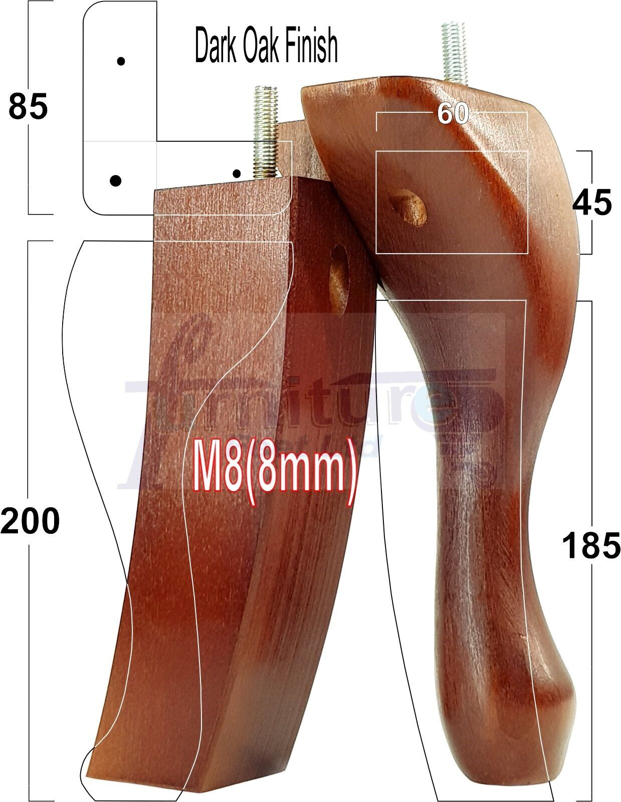 2x Vintage Queen Anne Replacement Furniture Legs & 2x Curved Back Feet 200mm High 8mm Thread