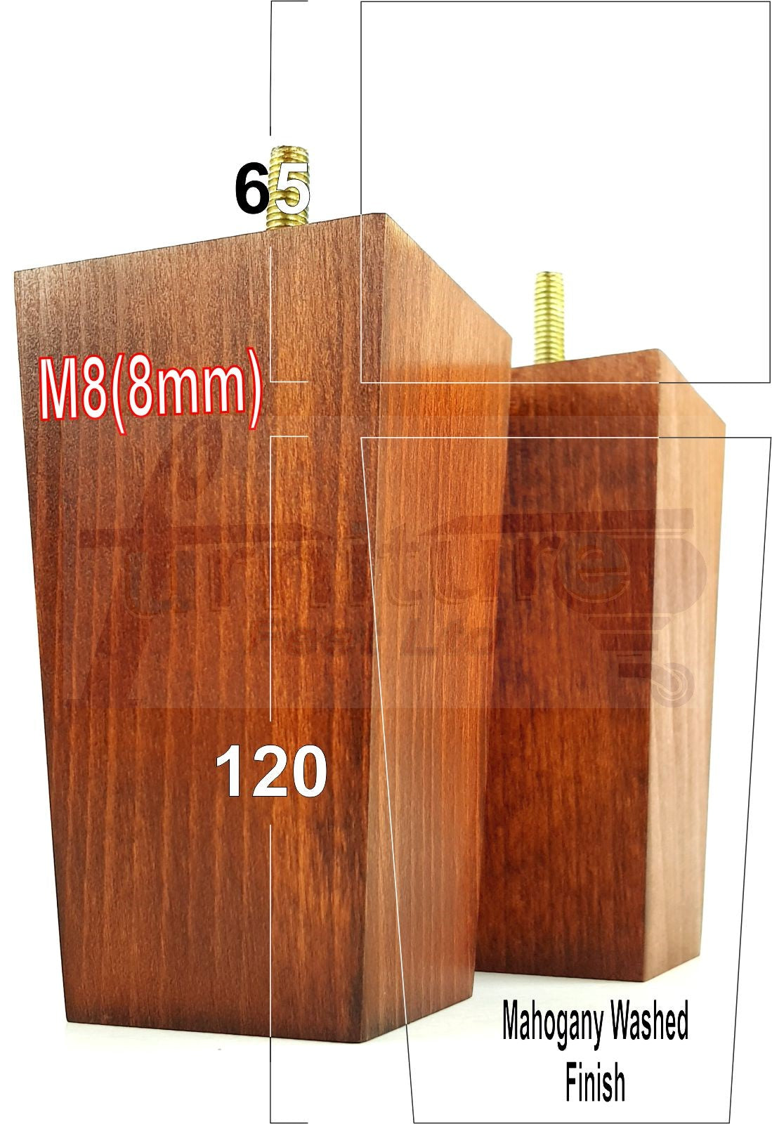 Solid Wood Furniture Feet Square Replacement Block Tapered Legs 120mm High M8 Set of 4 Sofa Chairs Stools Cabinets Beds