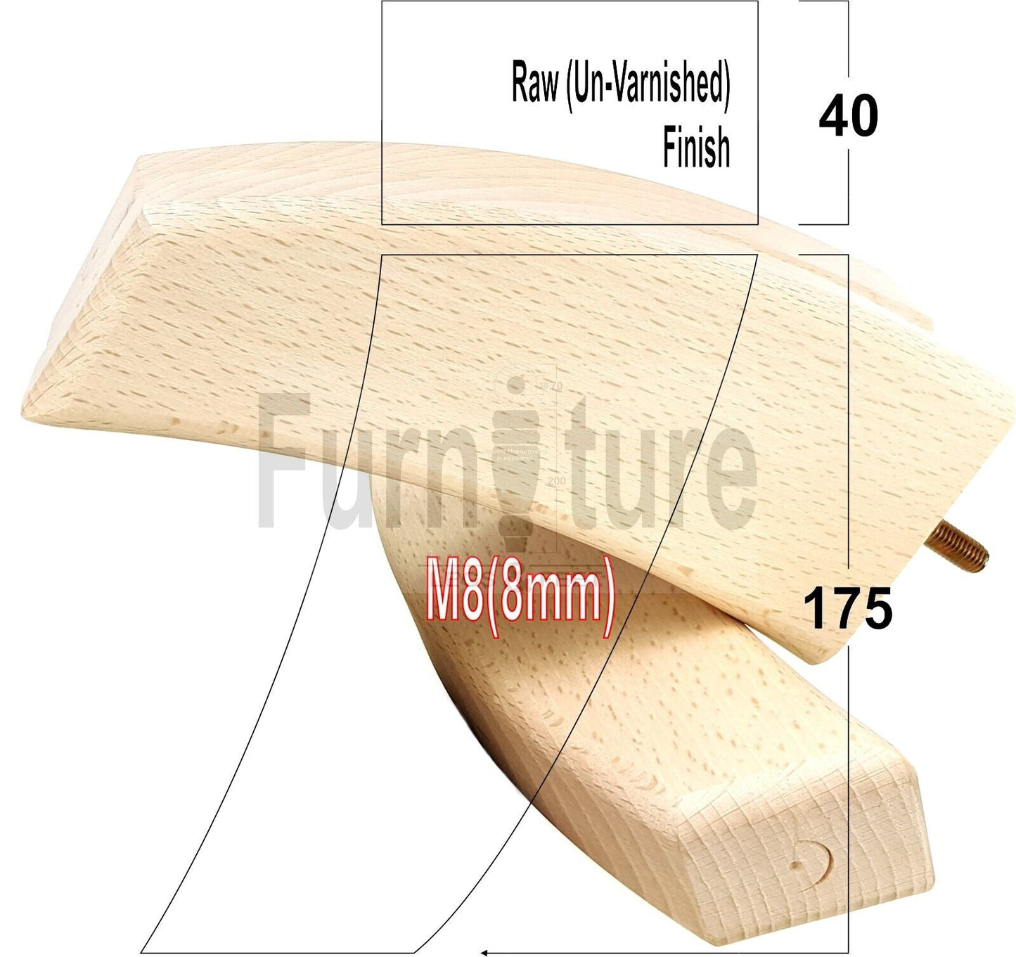 SET OF 4 WOODEN FURNITURE FEET 175mm HIGH REPLACEMENT SOFA LEGS 8mm Thread