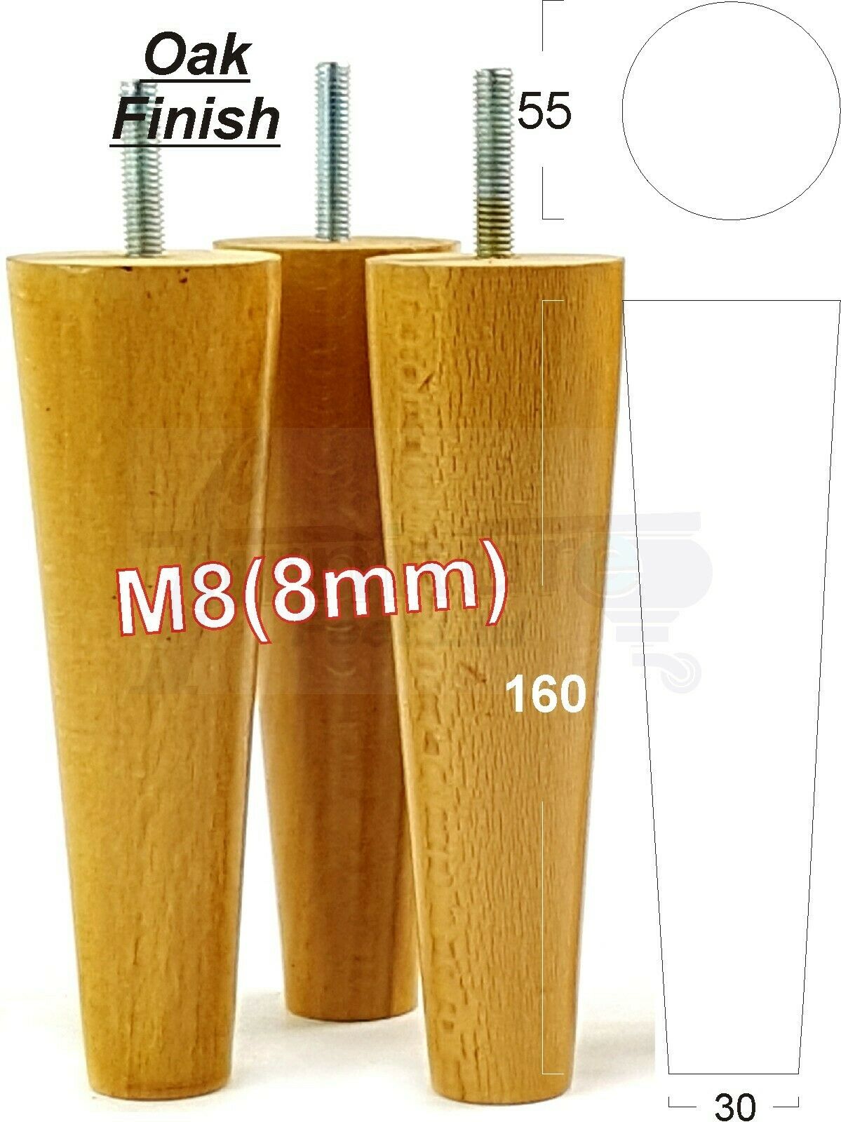 4 Solid Wood Replacement Furniture Chair Legs M8 Settee Sofa Feet 160mm High