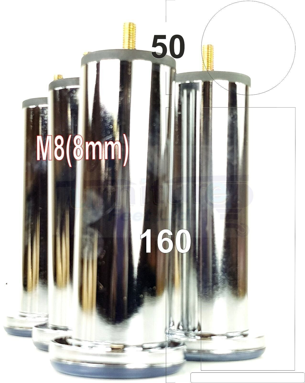 Metal Furniture Feet Chrome Replacement Metal Legs M8 Set of 4