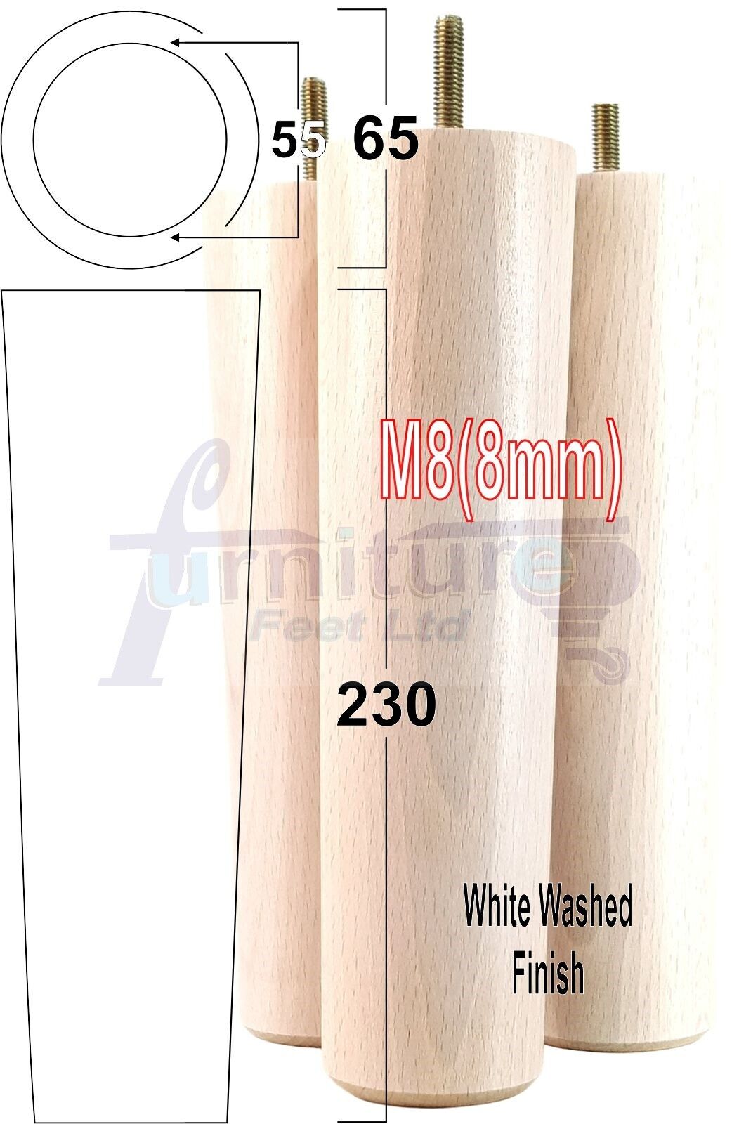 4 Solid Wood Turned Furniture Legs Replacement Bun Feet 230mm High Chairs Stools Sofa Bed Legs Settee & Cabinets M8 Multiple Colours