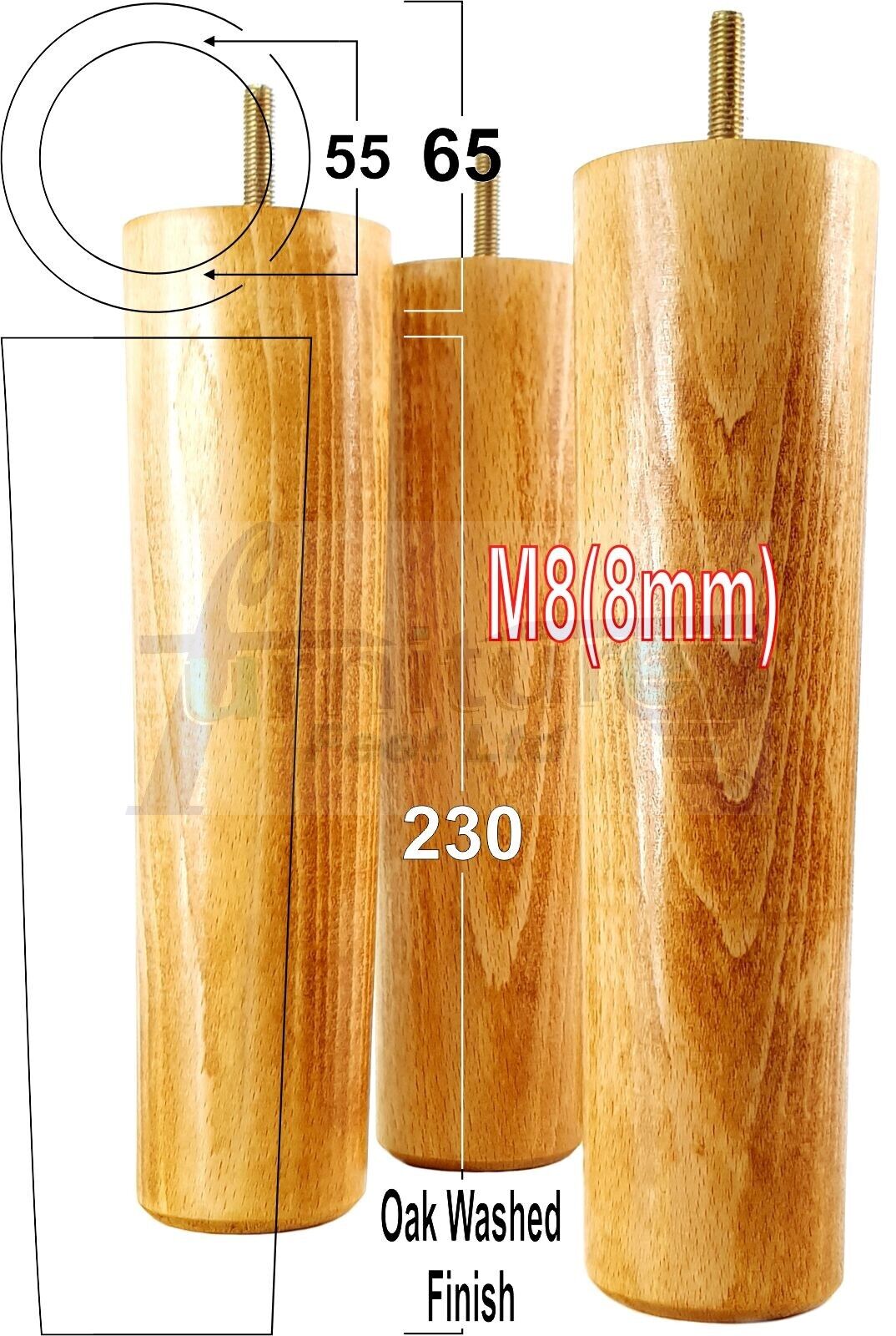 4 Solid Wood Turned Furniture Legs Replacement Bun Feet 230mm High Chairs Stools Sofa Bed Legs Settee & Cabinets M8 Multiple Colours