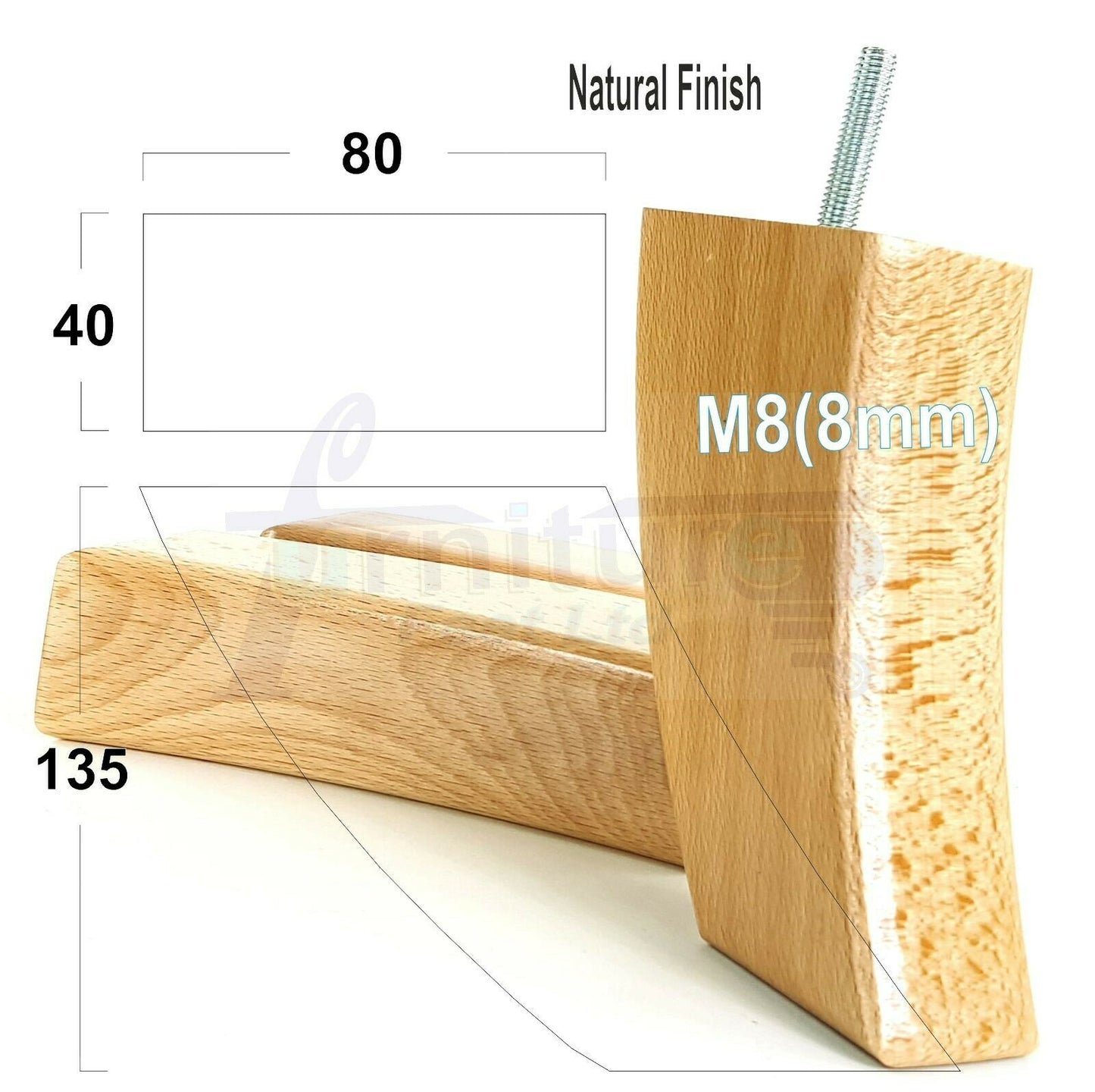 SET OF 4 WOODEN FURNITURE FEET 135mm HIGH REPLACEMENT SOFA LEGS 8mm Thread