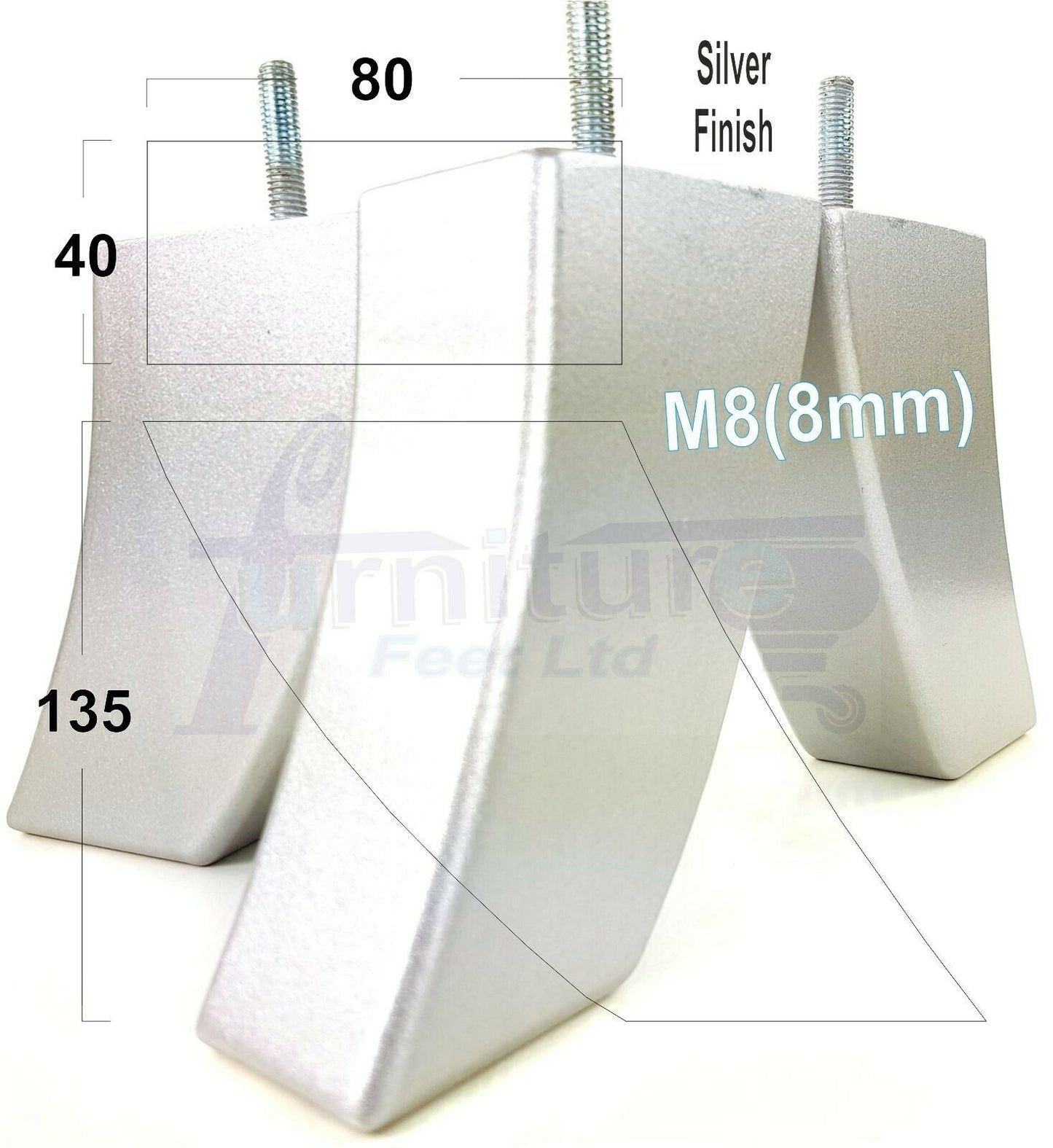 SET OF 4 WOODEN FURNITURE FEET 135mm HIGH REPLACEMENT SOFA LEGS 8mm Thread
