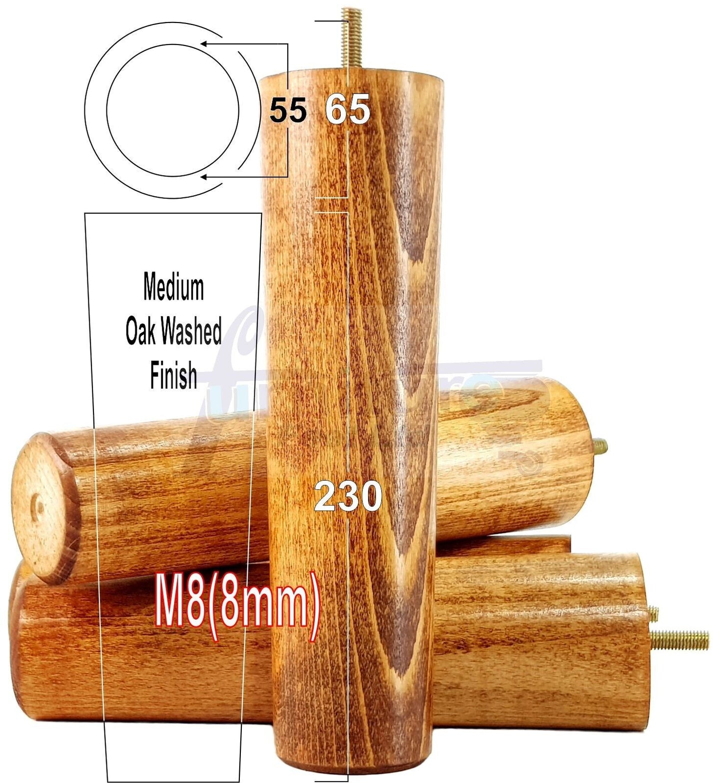 4 Solid Wood Turned Furniture Legs Replacement Bun Feet 230mm High Chairs Stools Sofa Bed Legs Settee & Cabinets M8 Multiple Colours