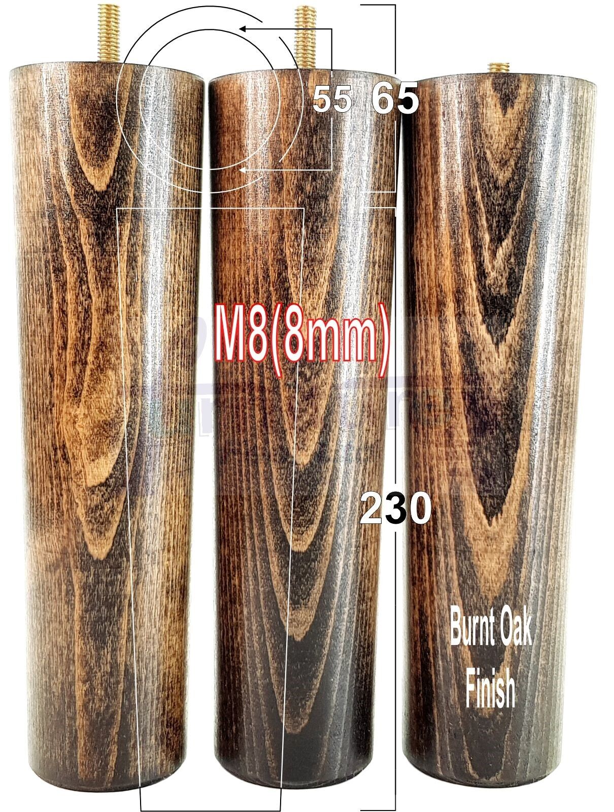4 Solid Wood Turned Furniture Legs Replacement Bun Feet 230mm High Chairs Stools Sofa Bed Legs Settee & Cabinets M8 Multiple Colours