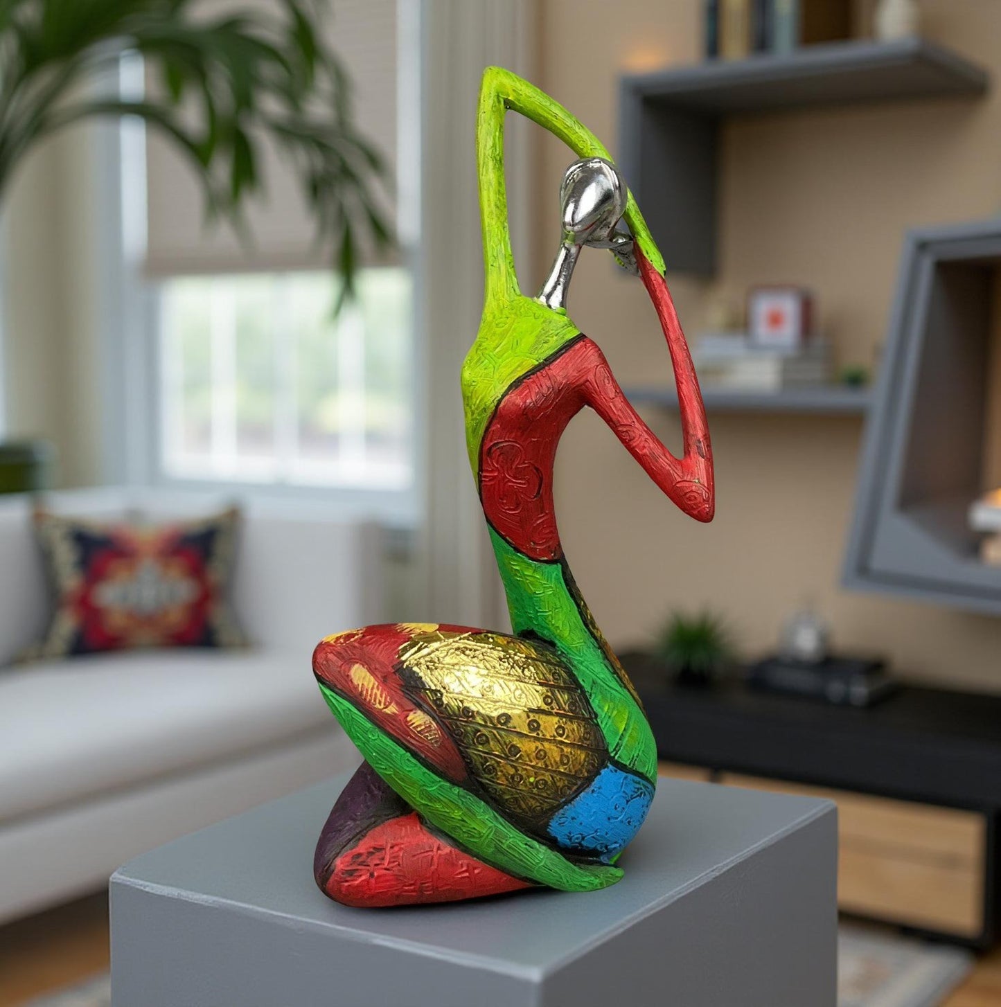 Unique Colourful Woman in A Yoga Stretch Abstract Art Figure