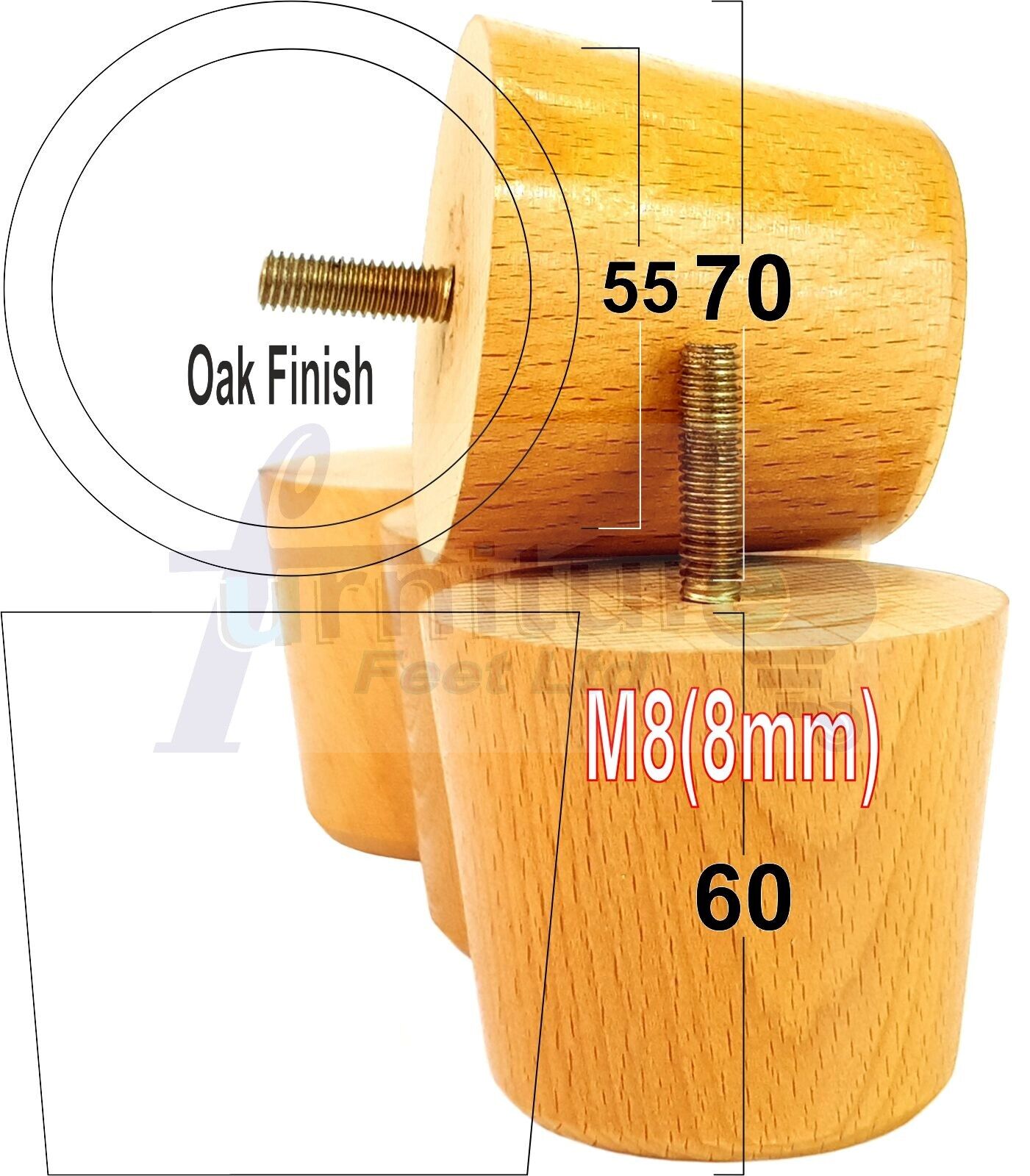 4 Replacement Bun Feet 60mm High Solid Wood Turned Furniture Legs M8 Multiple Colours Chairs Stools Sofa's Beds Settee & Cabinets 2.3 inches