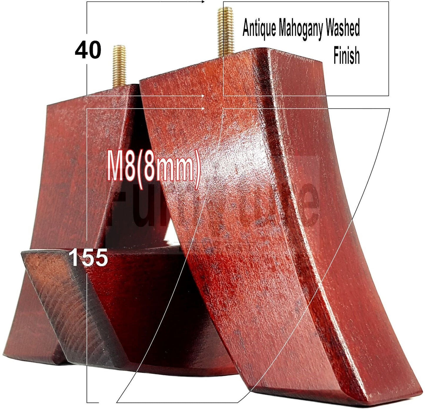 SET OF 4 WOODEN FURNITURE FEET 155mm HIGH REPLACEMENT SOFA LEGS 8mm Thread