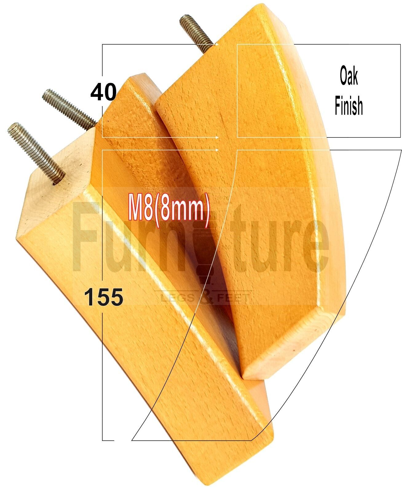 SET OF 4 WOODEN FURNITURE FEET 155mm HIGH REPLACEMENT SOFA LEGS 8mm Thread