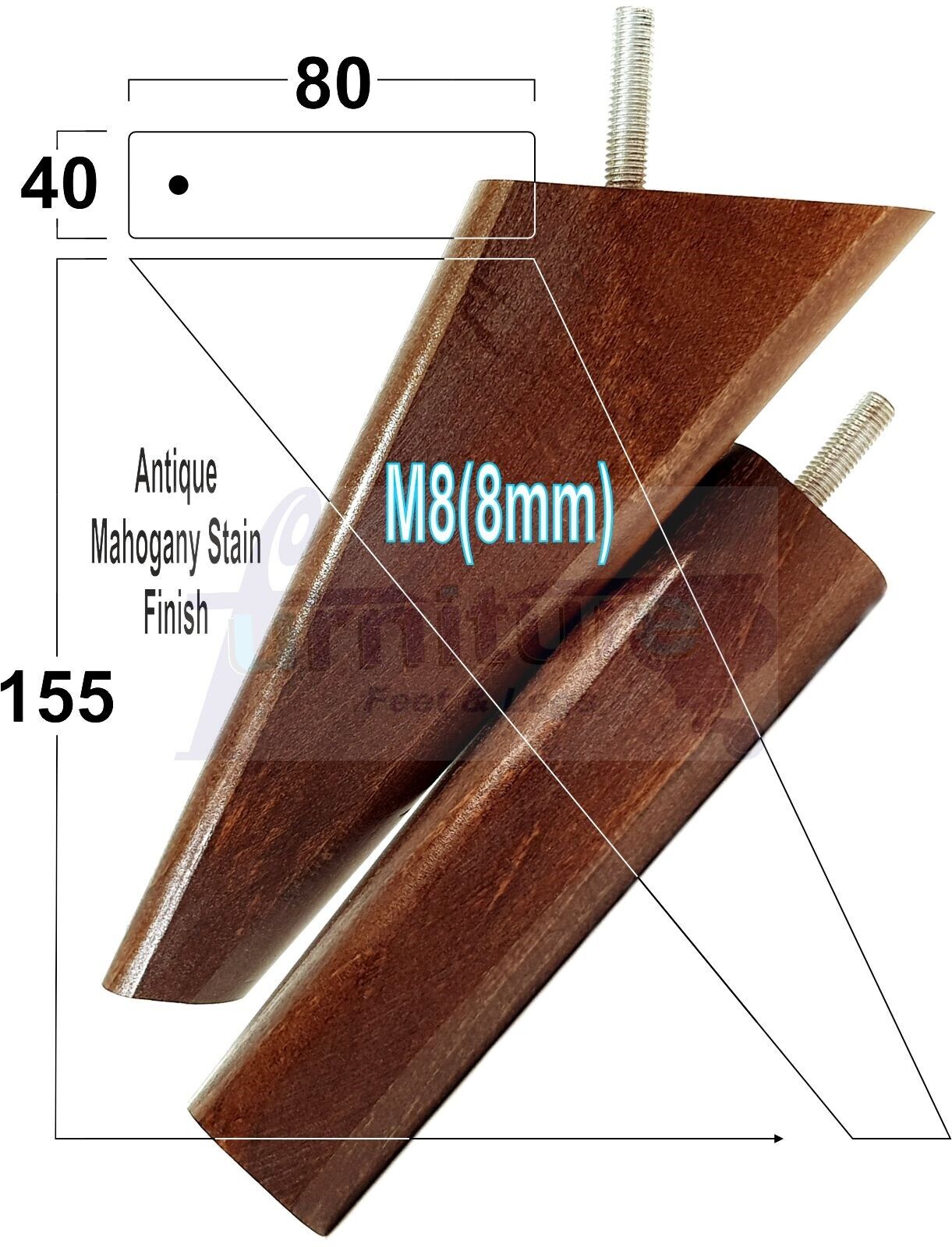 4 Replacement Tapered Feet 150mm High Wood Angled Furniture Legs 6 Inches Tall Chairs Stools Sofa's Beds Settee Cabinets M8