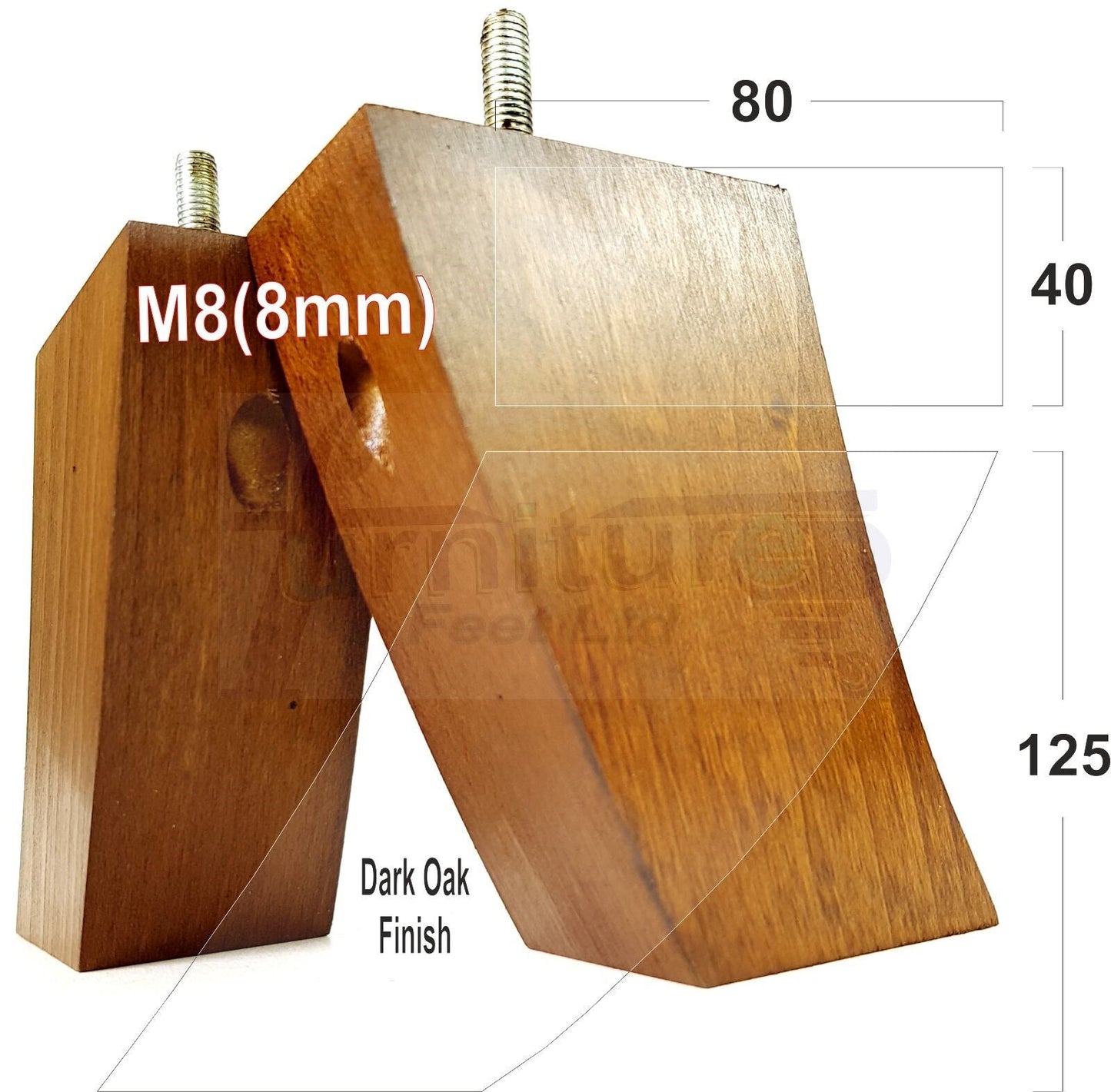 SET OF 4 WOODEN FURNITURE FEET 125mm HIGH REPLACEMENT SOFA LEGS 8mm Thread