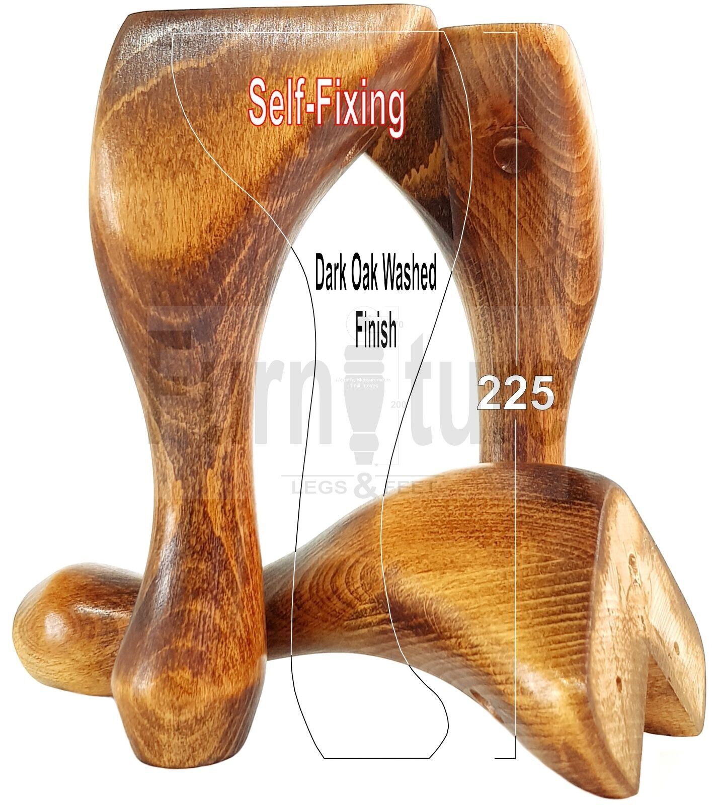4 Wooden Traditional Queen Anne Furniture Legs 225mm Sofa Chair Beds (Self-Fix)