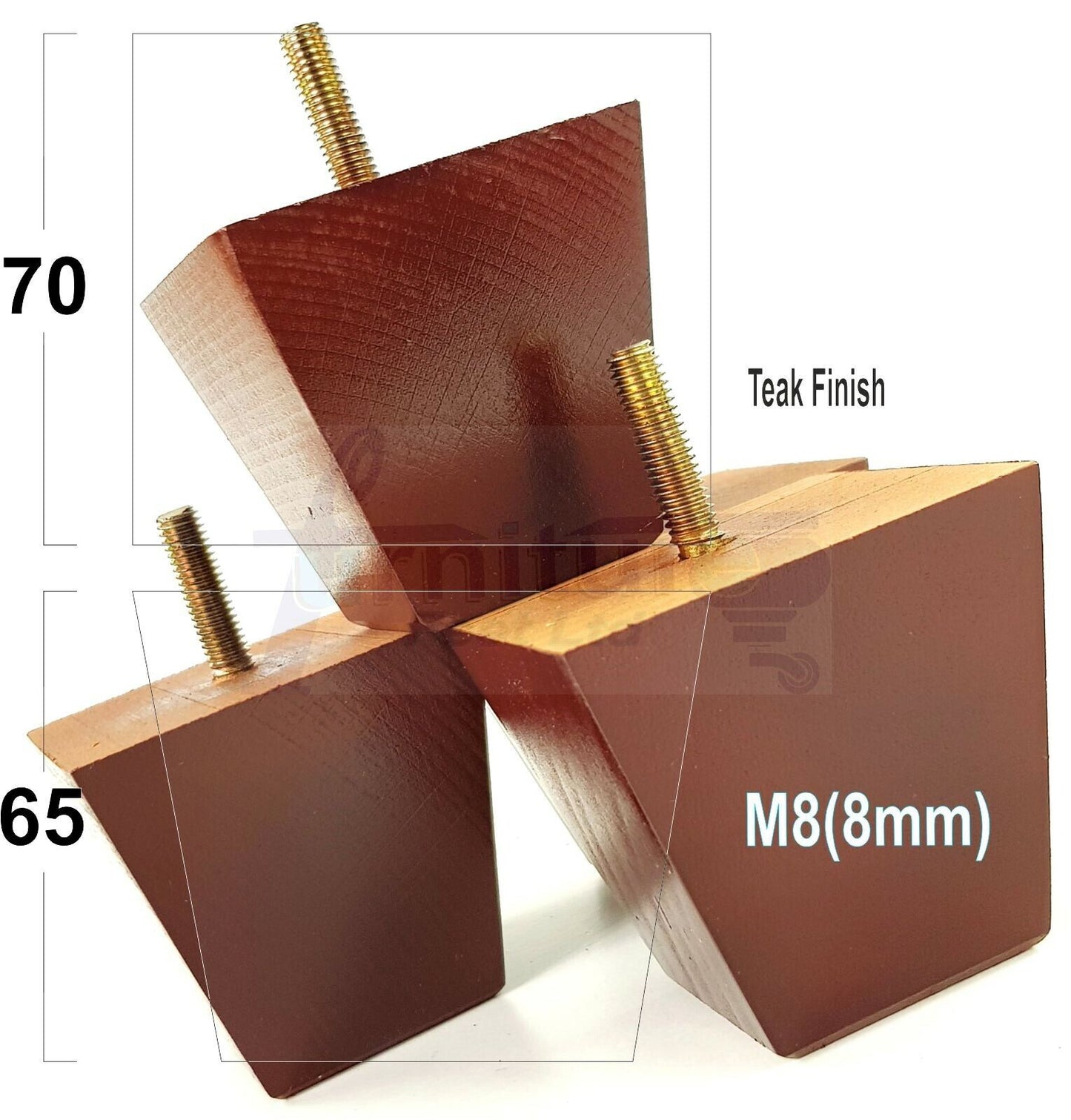 Set Of 4 Solid Wood Square Block Furniture Feet Replacement Legs 65mm High M8(8mm)