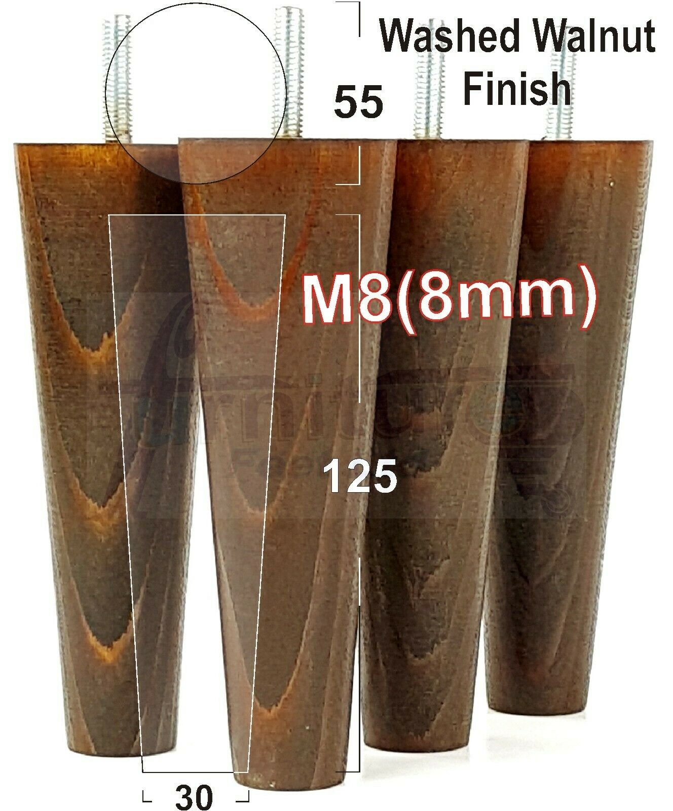 4 Solid Retro Wood Replacement Turned Furniture Chair Legs M8 Settee Sofa Feet 125mm High