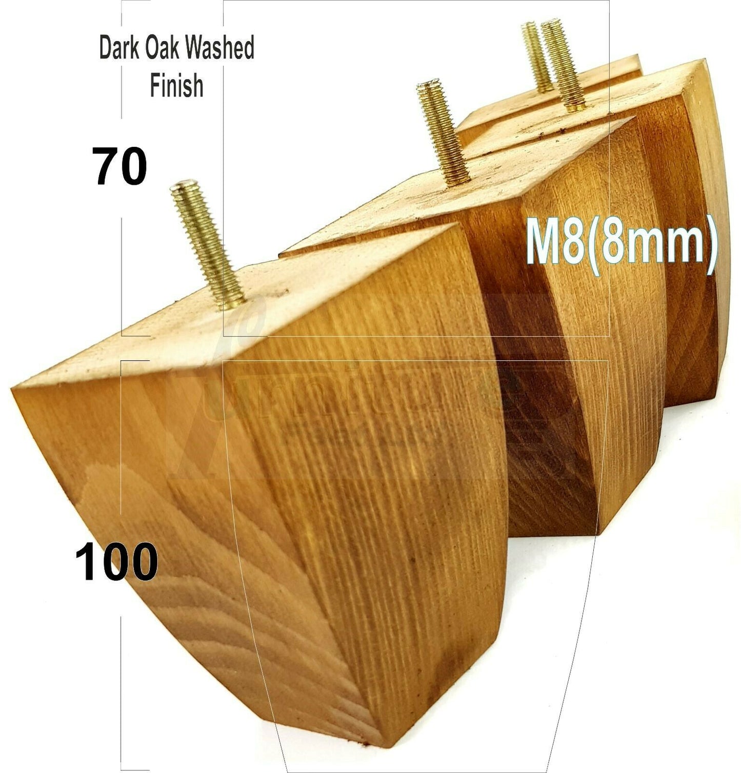 Set Of 4 Solid Wood Square Block Furniture Feet Replacement Legs 100mm High M8(8mm)