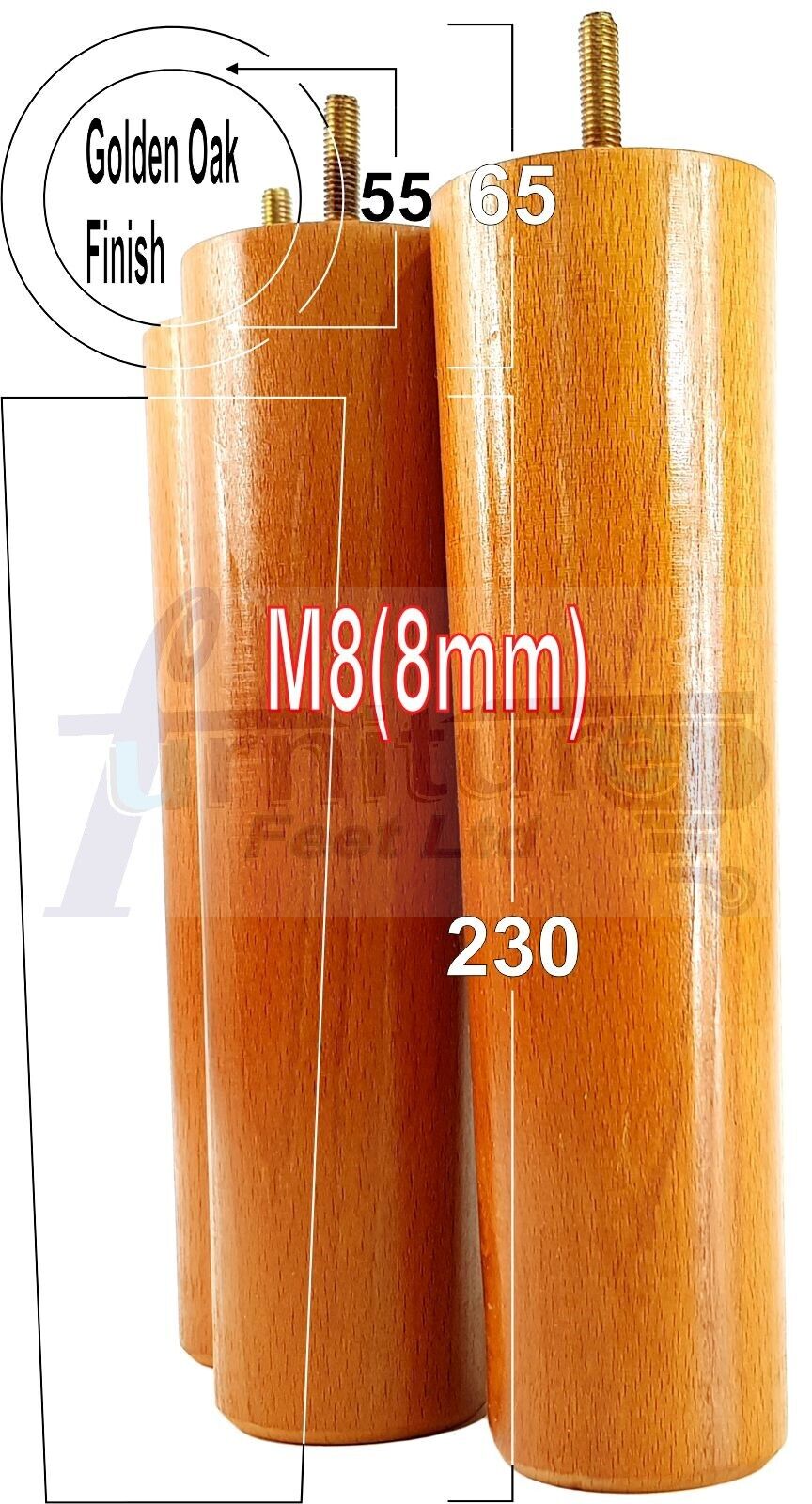 4 Solid Wood Turned Furniture Legs Replacement Bun Feet 230mm High Chairs Stools Sofa Bed Legs Settee & Cabinets M8 Multiple Colours