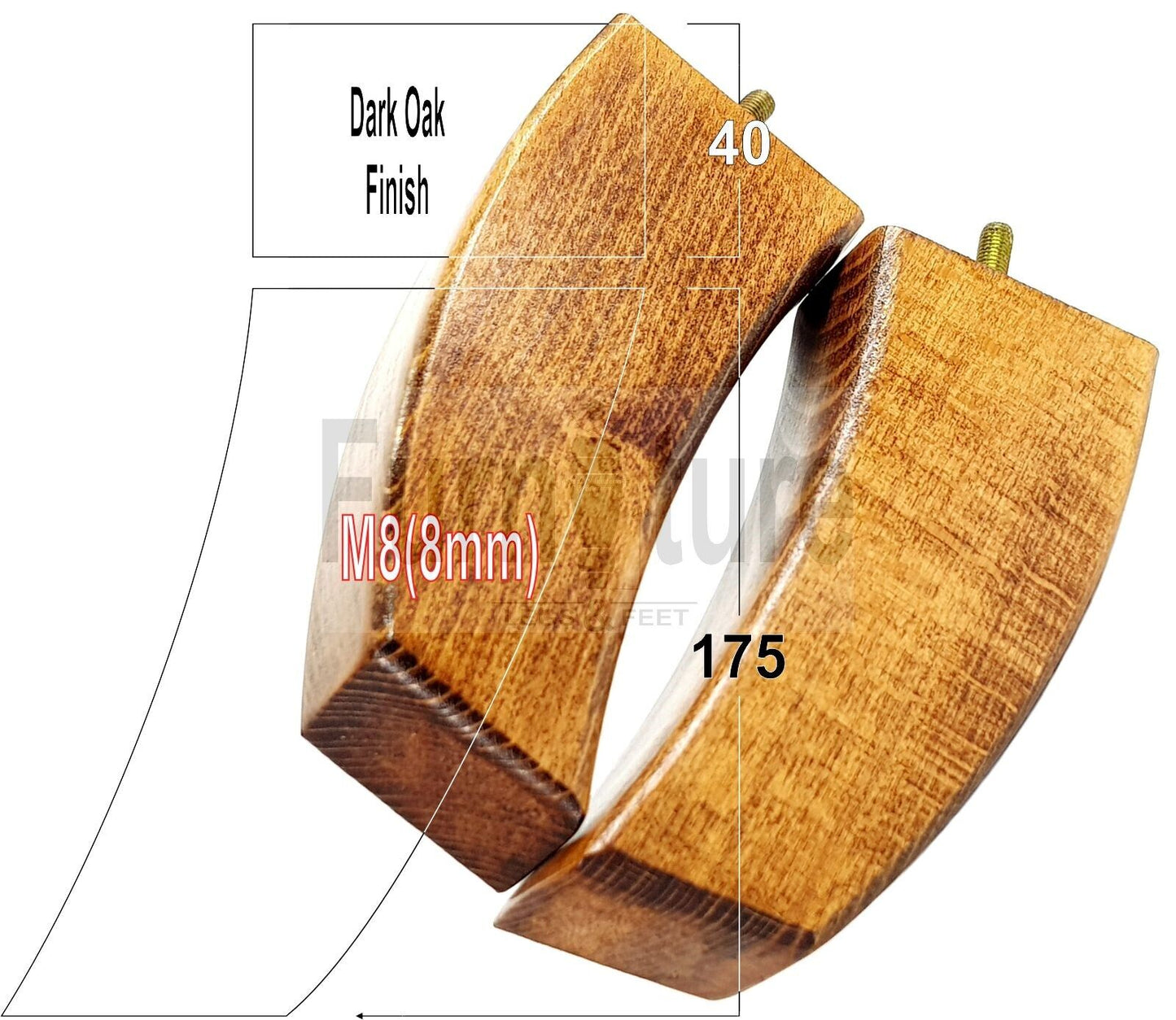 SET OF 4 WOODEN FURNITURE FEET 175mm HIGH REPLACEMENT SOFA LEGS 8mm Thread