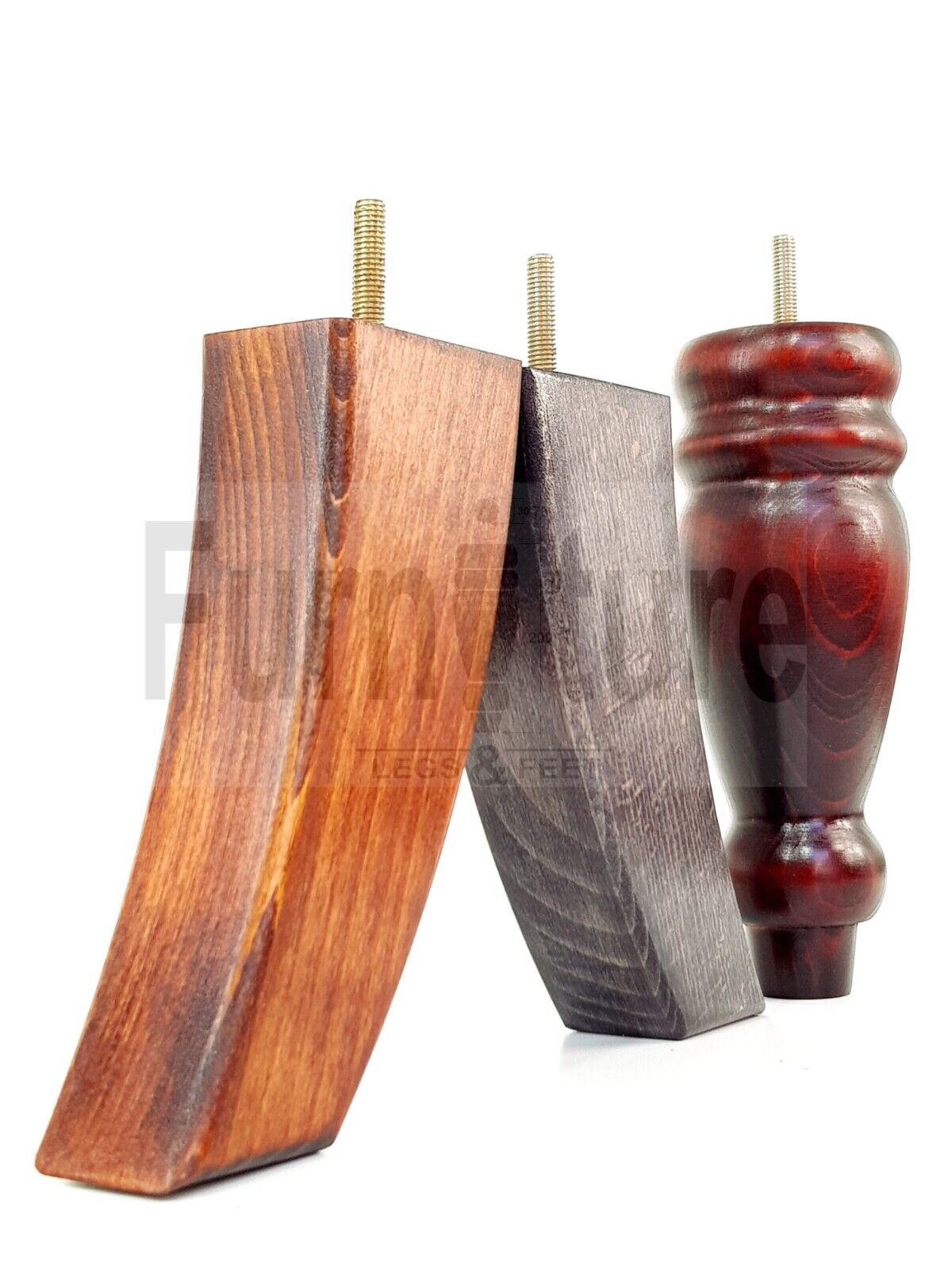 2 Turned Furniture Feet Replacement Sofa Legs 200mm & 2 Curved Back Legs 185mm for Chairs Sofa Settee Cabinets M8