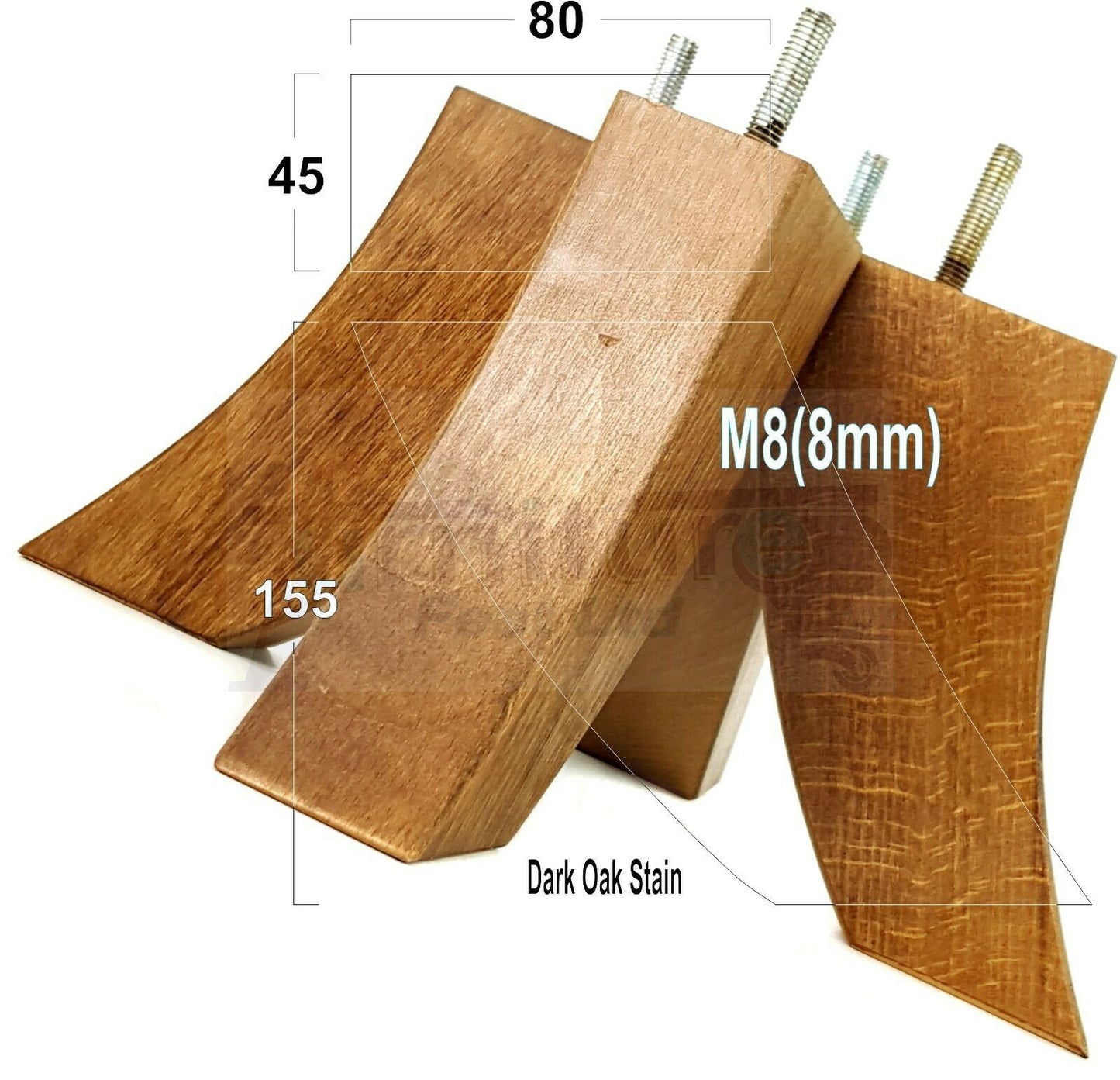 SET OF 4 WOODEN FURNITURE FEET 155mm HIGH REPLACEMENT SOFA LEGS 8mm Thread