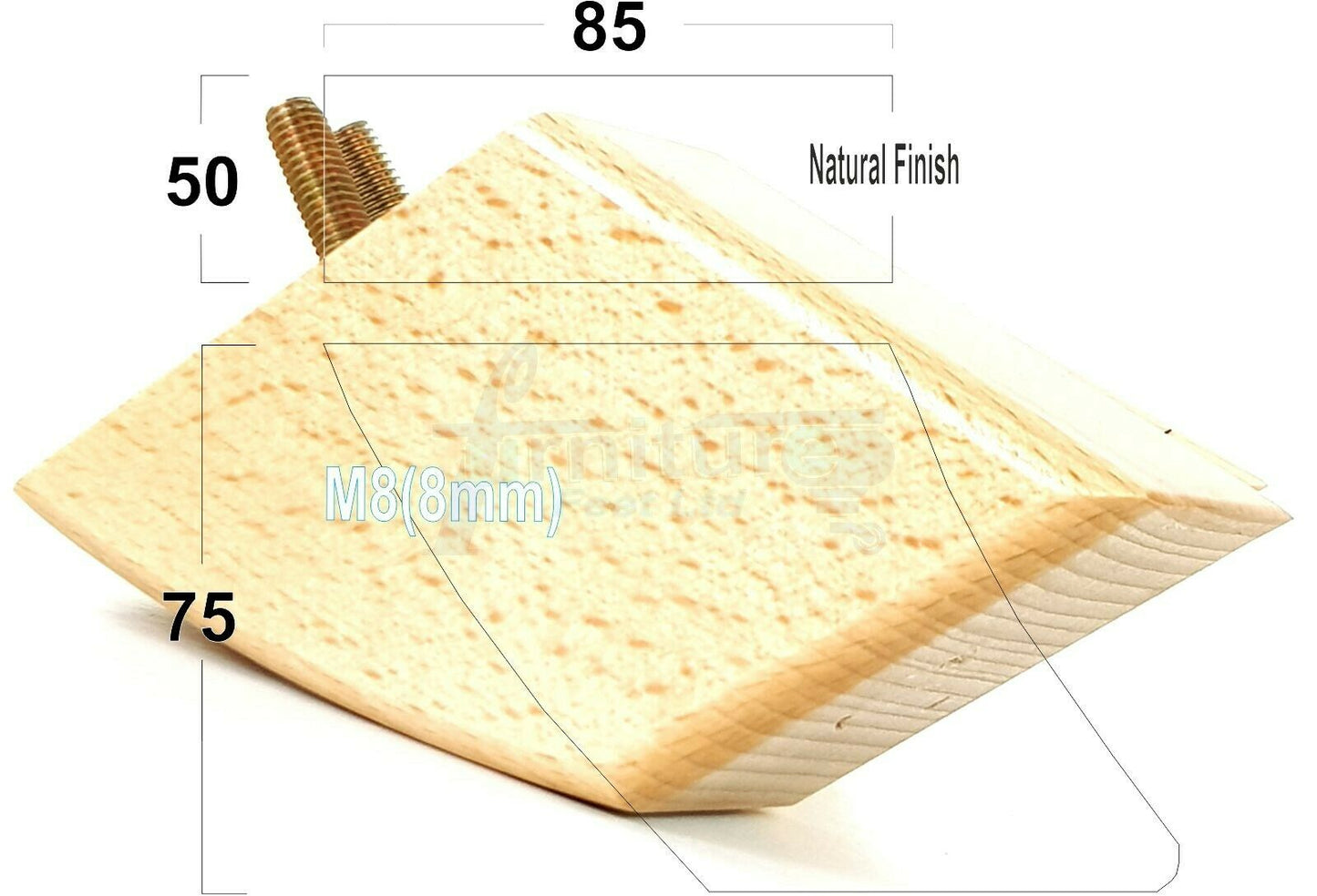SET OF 4 WOODEN FURNITURE FEET 75mm HIGH REPLACEMENT SOFA LEGS 8mm Thread