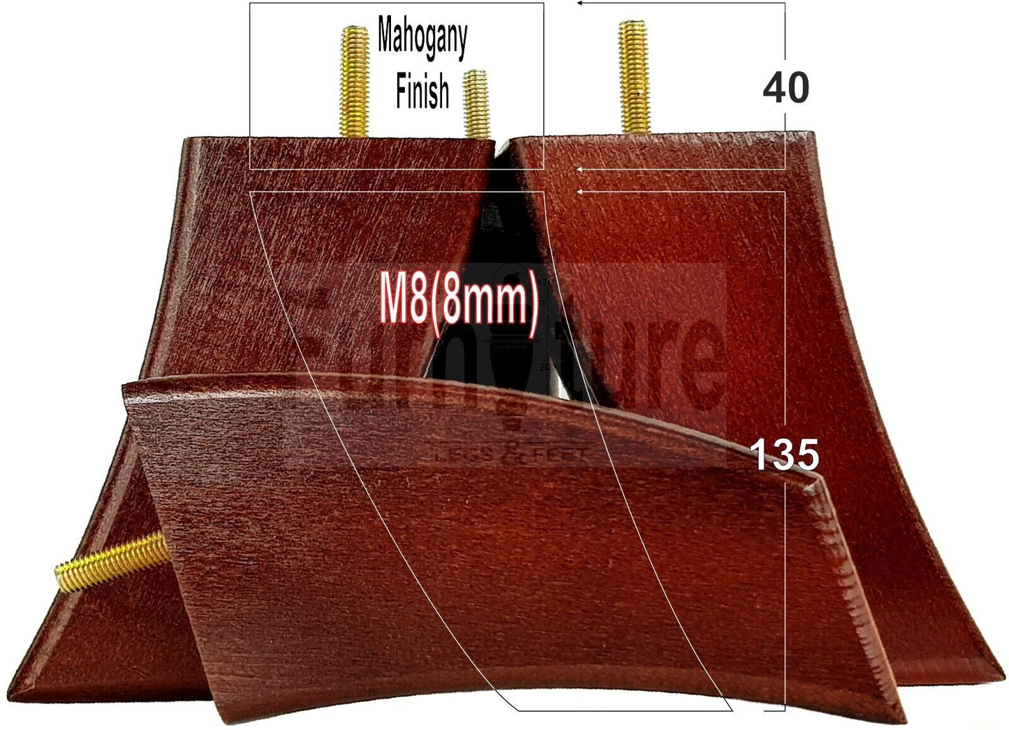 SET OF 4 WOODEN FURNITURE FEET 135mm HIGH REPLACEMENT SOFA LEGS 8mm Thread