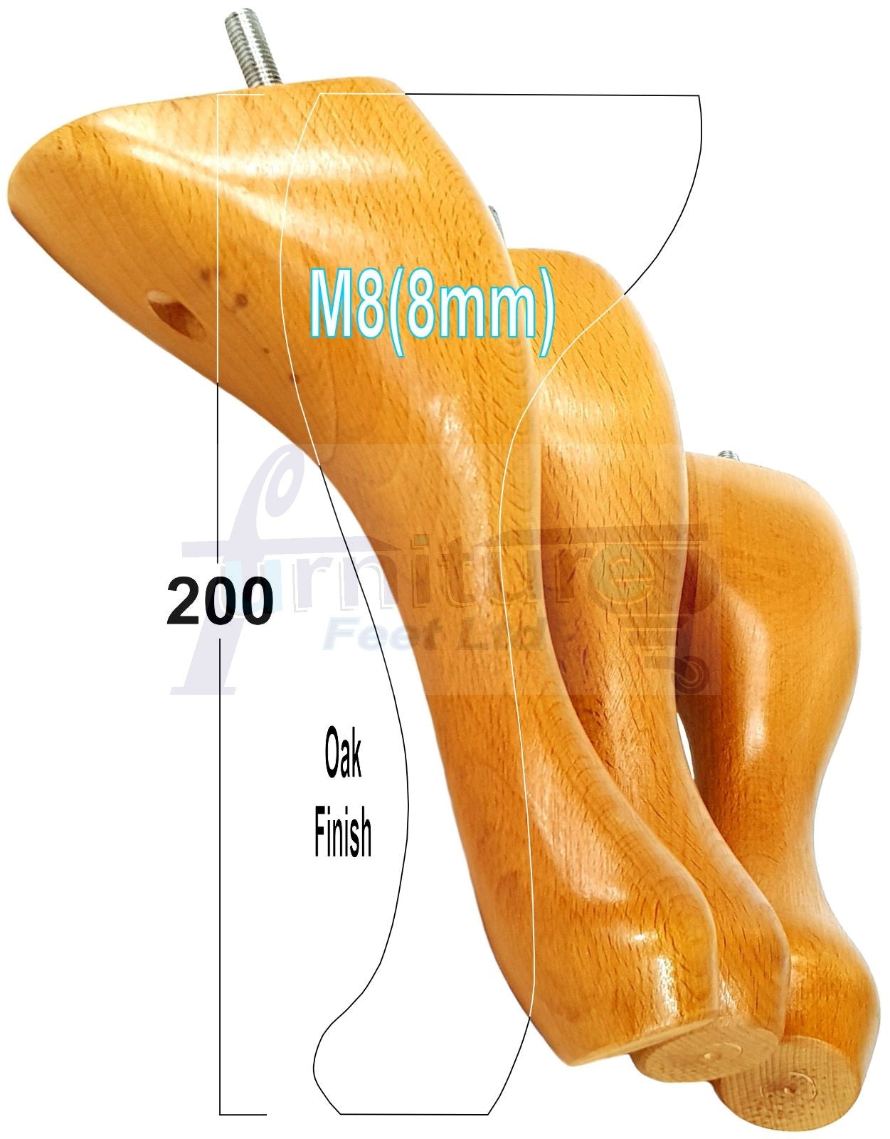 4 Solid Wood Furniture Feet 200mm High Vintage Queen Anne Replacement Legs M8 8 Inches