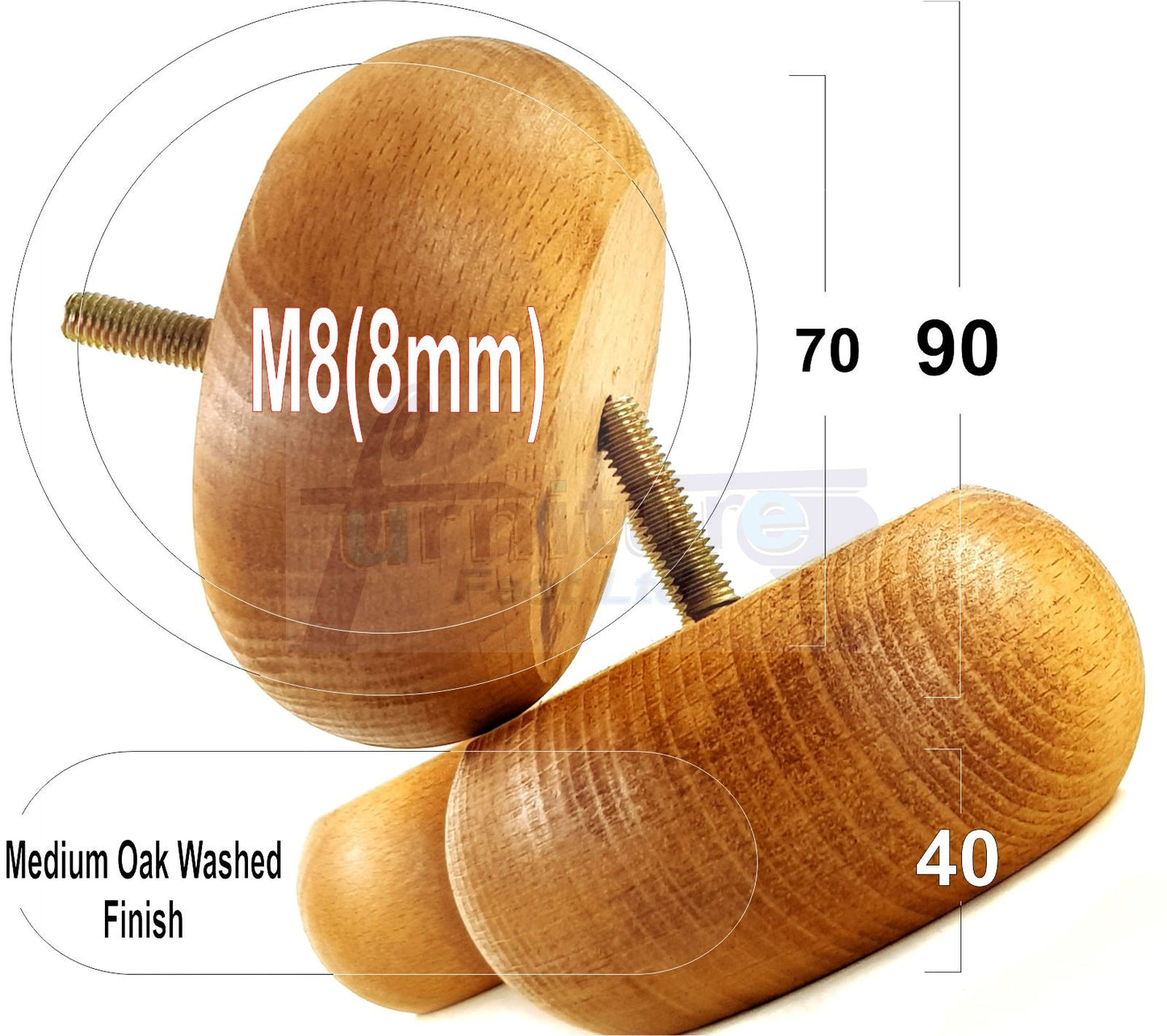 4 Solid Wood Furniture Bun Feet Replacement Legs 40mm High For Chairs Stools Sofa's Beds Settee and Cabinets M8 Multiple Colours